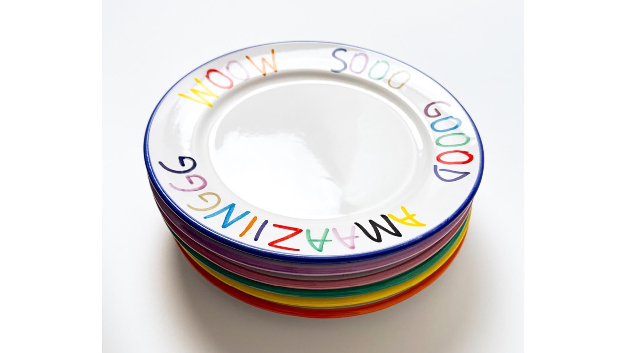 Set of 6 Hand painted ceramis plates For Sale 1