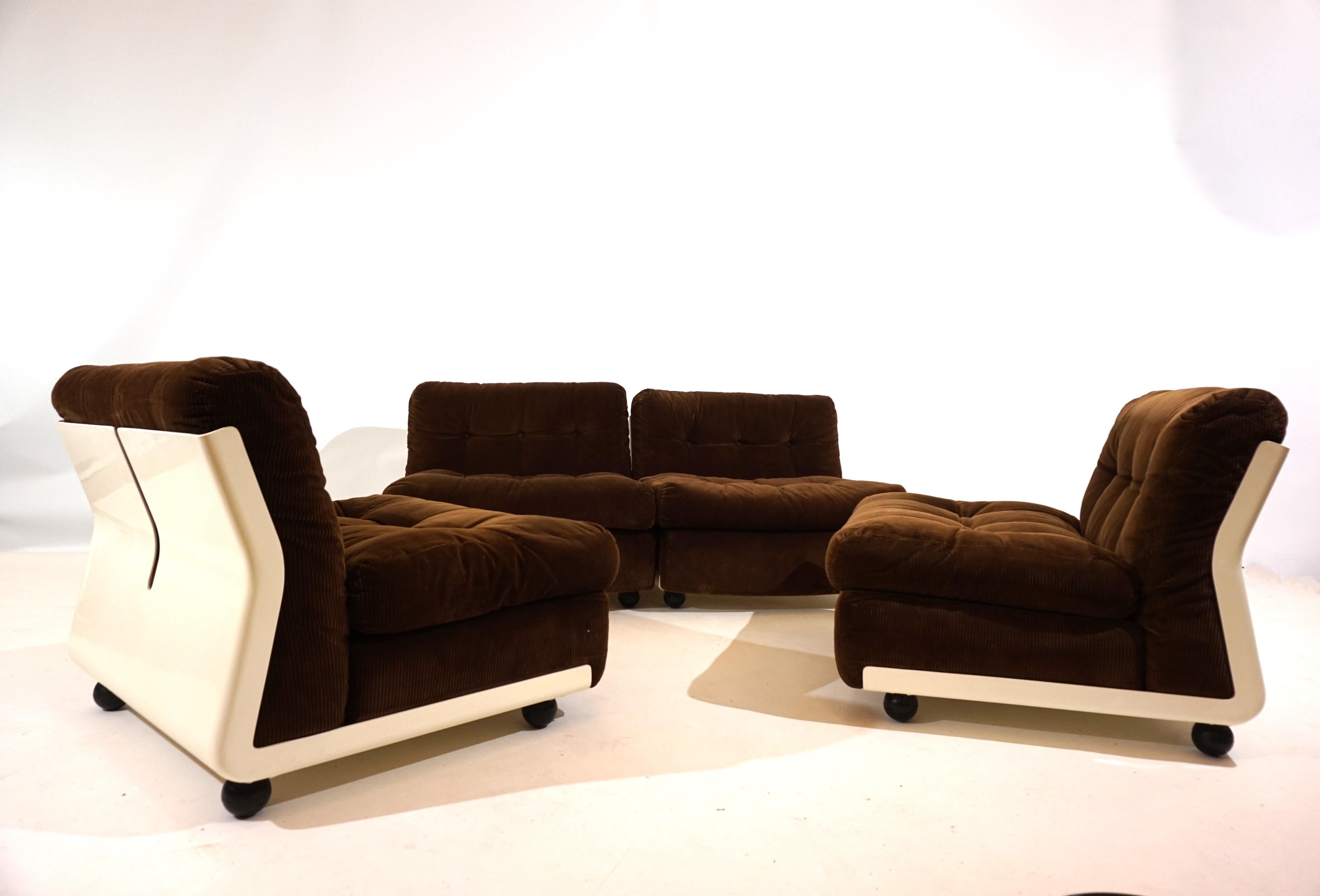 Italian C&B Italia set of 4 Amanta Cord lounge chairs by Mario Bellini