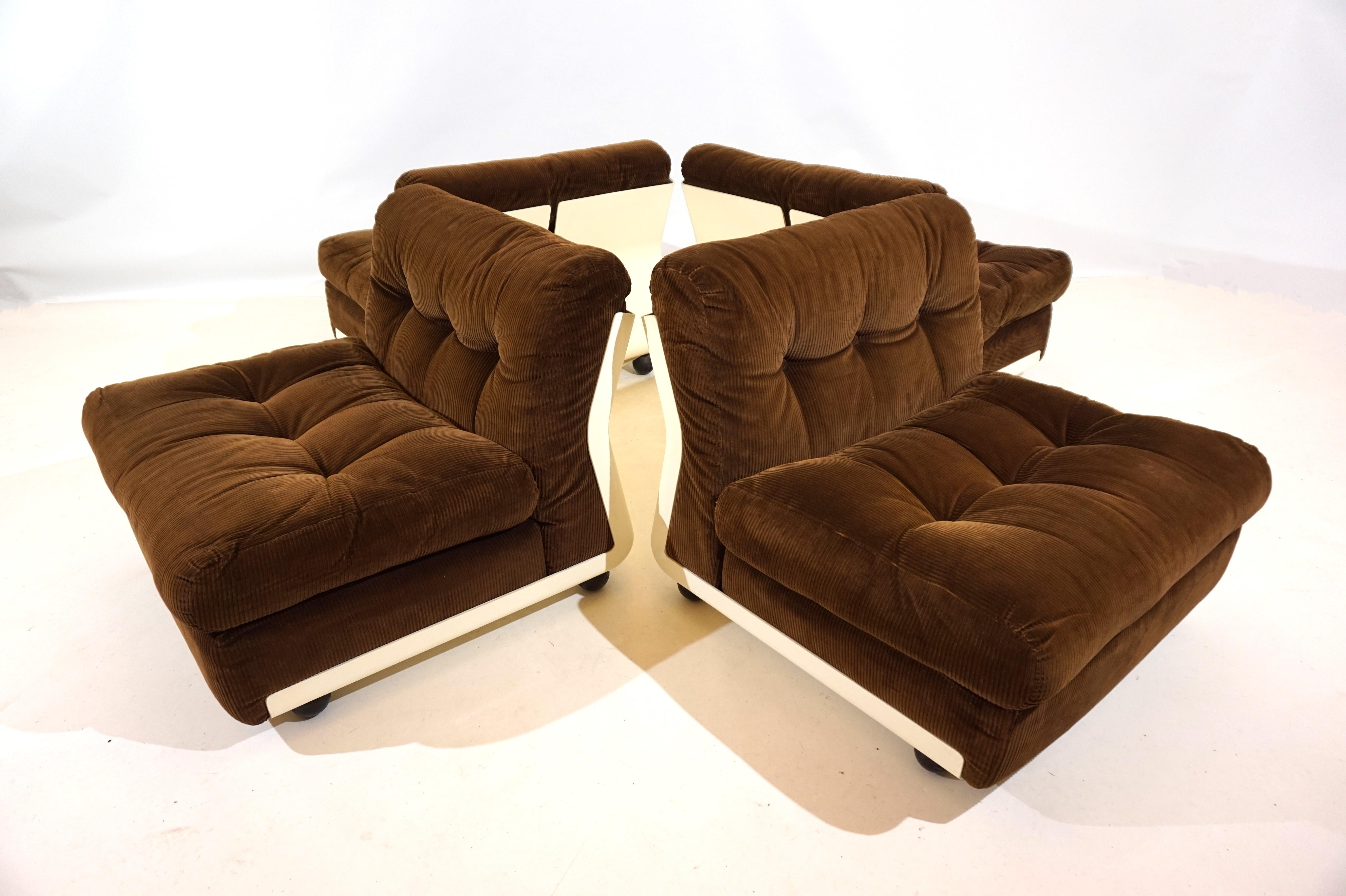 Late 20th Century C&B Italia set of 4 Amanta Cord lounge chairs by Mario Bellini