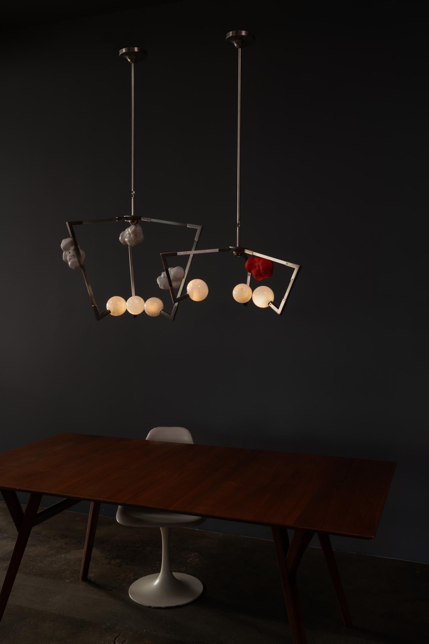American CB/MD Chandelier in Brass, Porcelain & Glass Handmade by Andrea Claire Studio For Sale