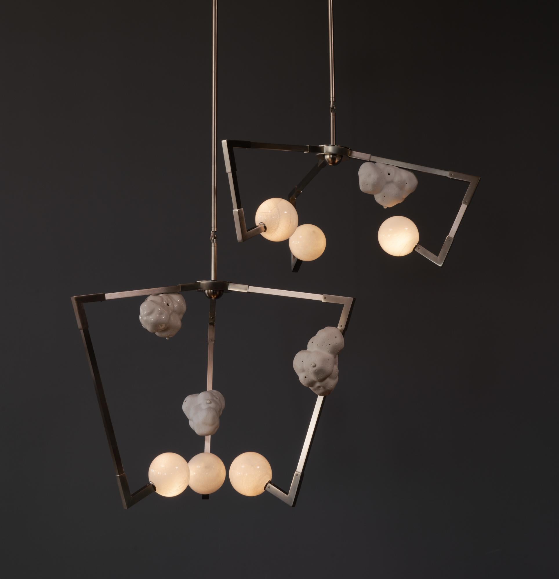 CB/MD Chandelier in Brass, Porcelain & Glass Handmade by Andrea Claire Studio For Sale 1