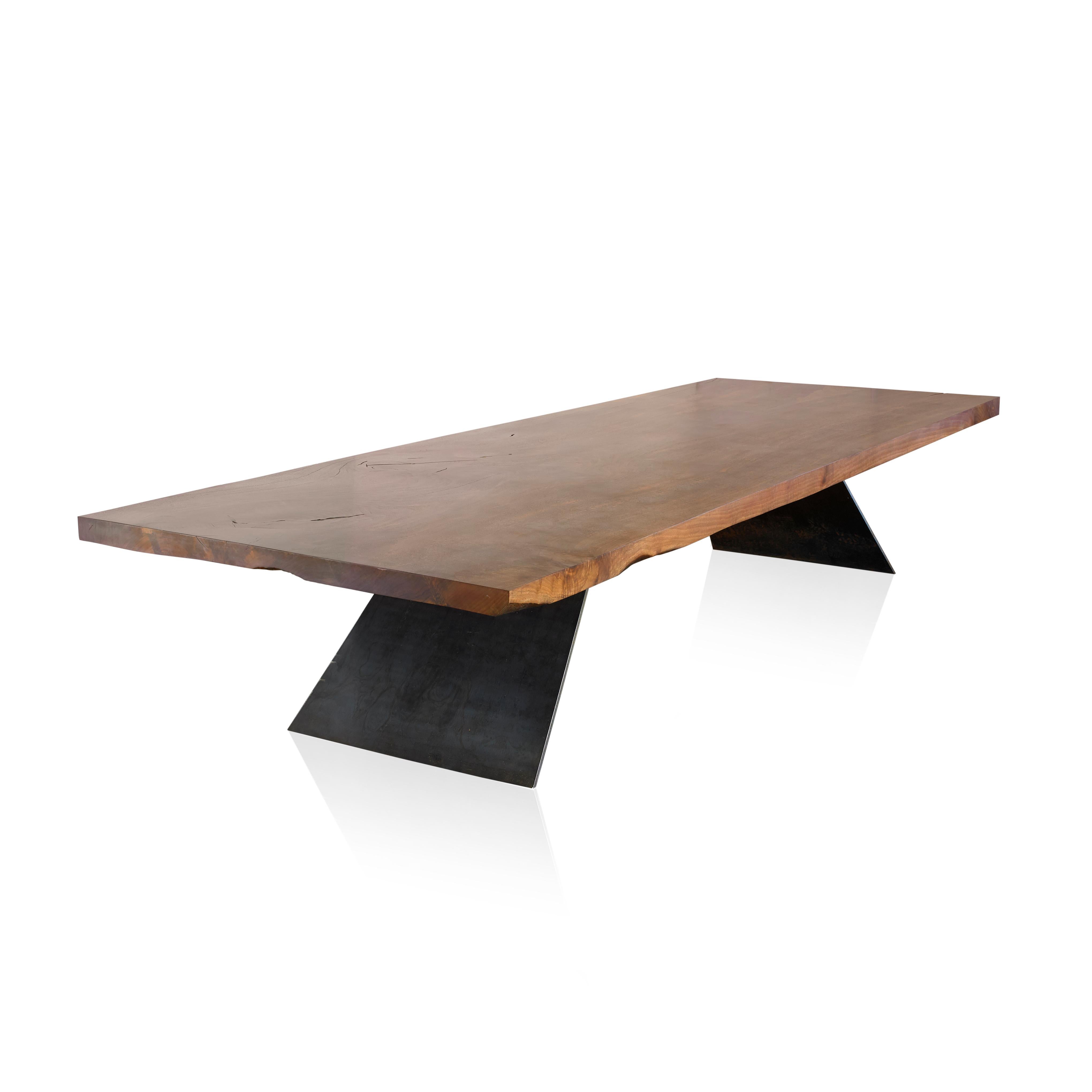 Modern CB Metal and Claro Walnut Rectangle Table by Autonomous Furniture For Sale