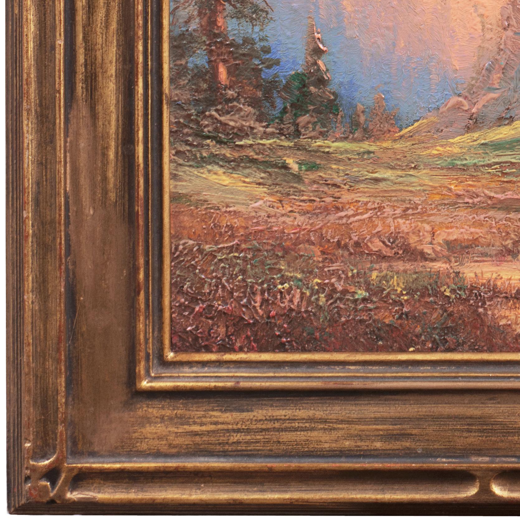 'Sunset Over El Capitan', American Impressionism, Yosemite, California Landscape - Brown Landscape Painting by C.B.