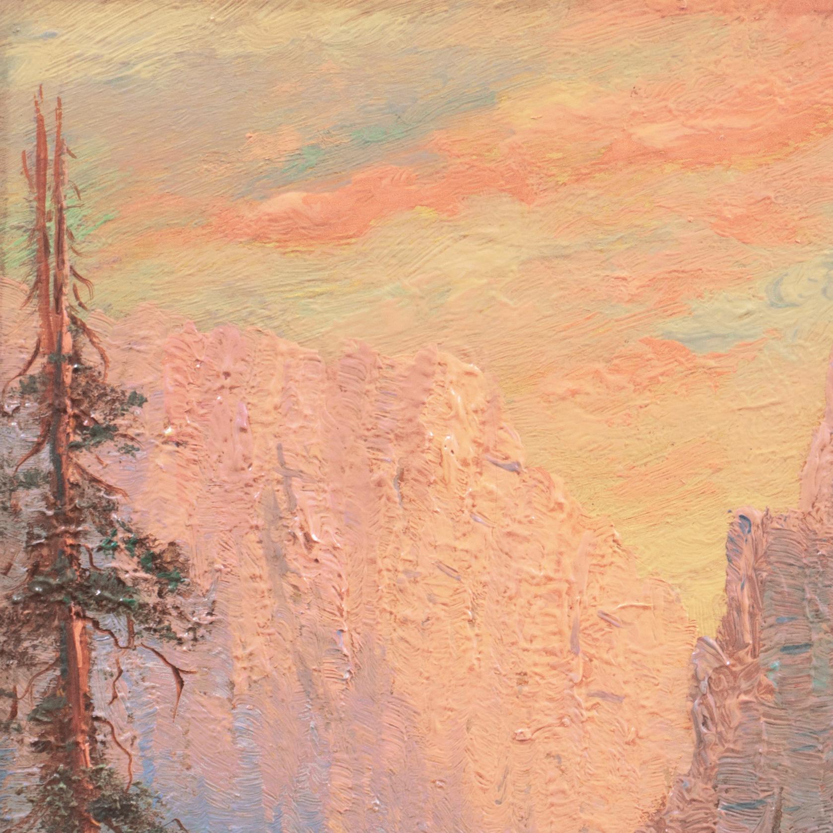 « Sunset Over El Capitan », Impressionnisme américain, paysage de Yosemite, Californie en vente 1