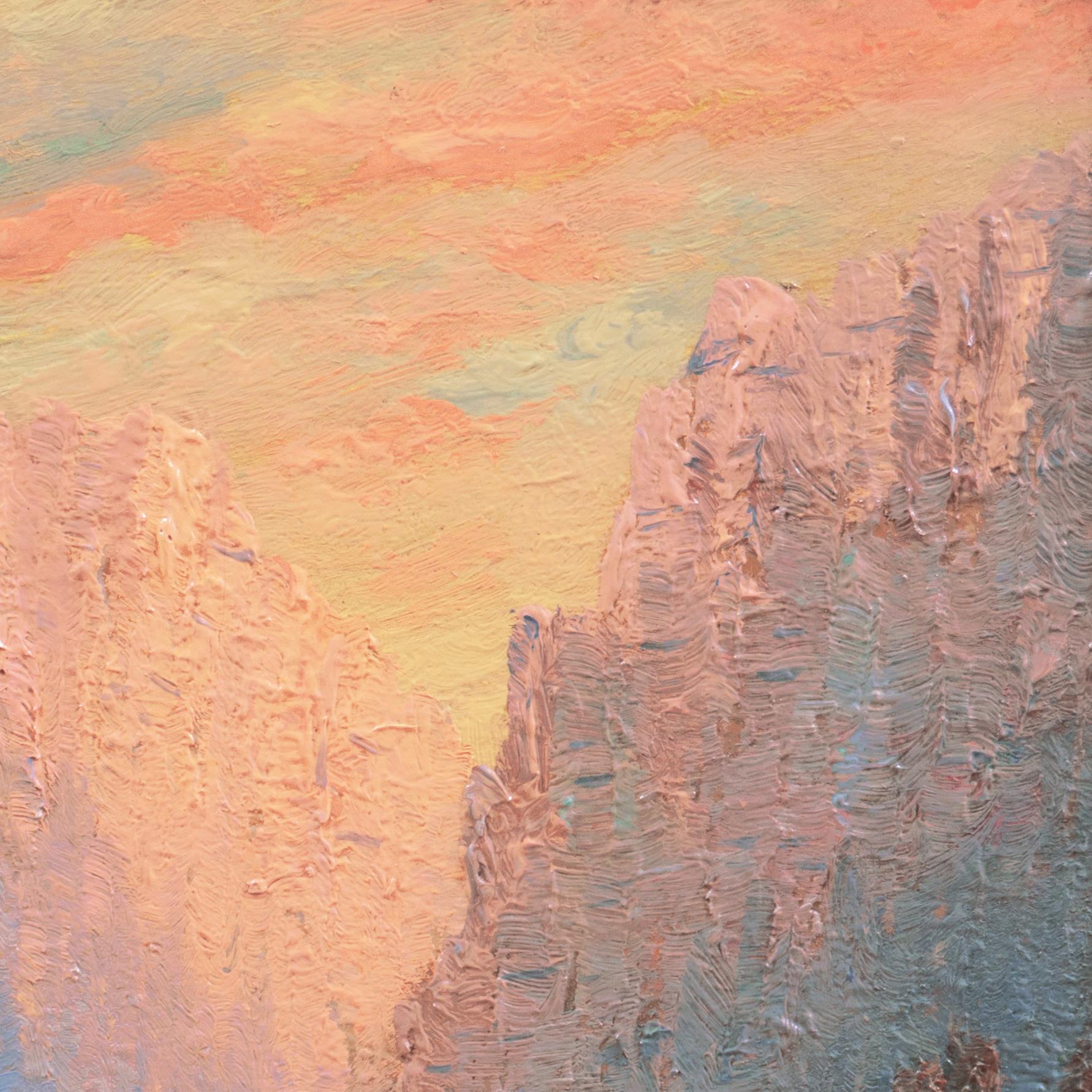 'Sunset Over El Capitan', American Impressionism, Yosemite, California Landscape - Impressionist Painting by C.B.