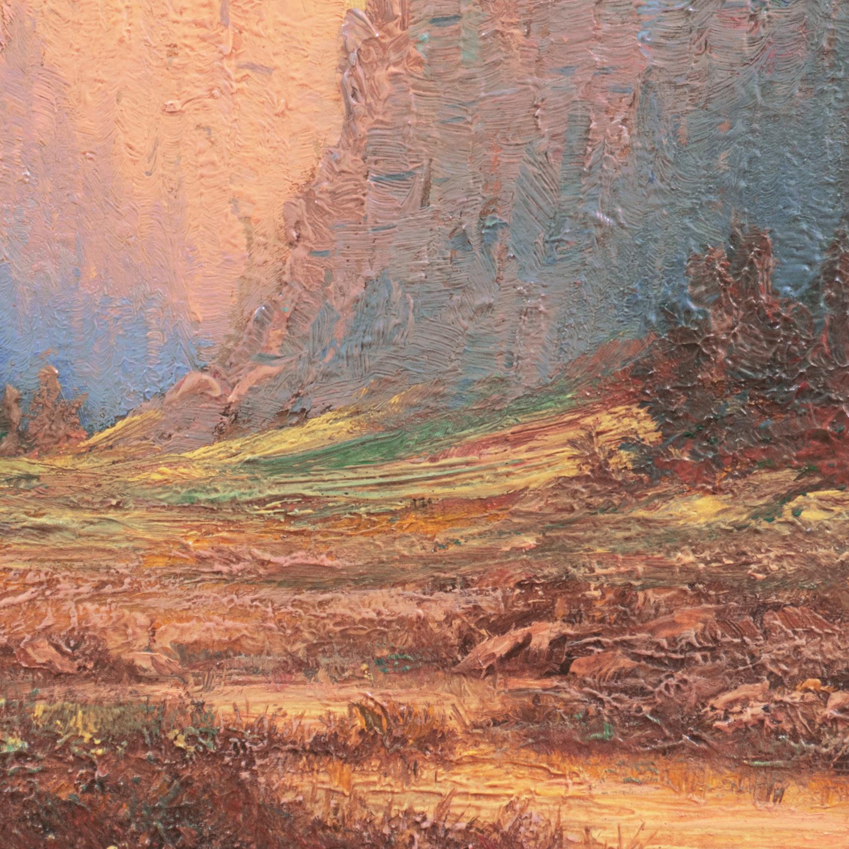 « Sunset Over El Capitan », Impressionnisme américain, paysage de Yosemite, Californie en vente 4