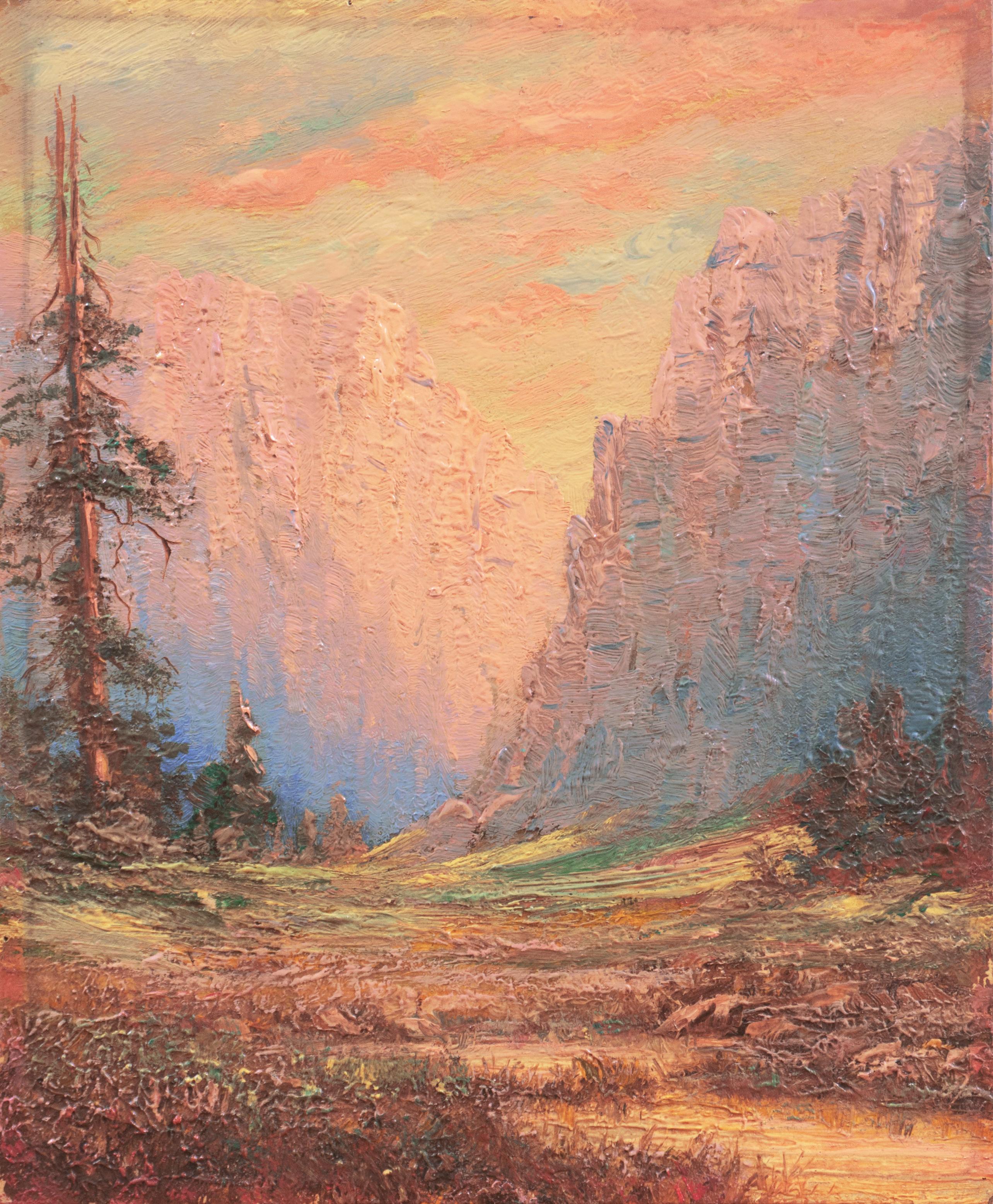« Sunset Over El Capitan », Impressionnisme américain, paysage de Yosemite, Californie - Painting de C.B.
