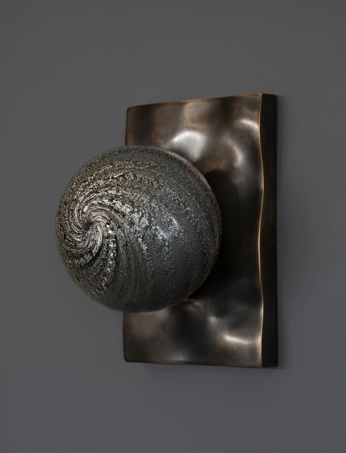 Contemporary CB Sconce/ Handblown glass and brass wall mount by Andrea Claire Studio For Sale