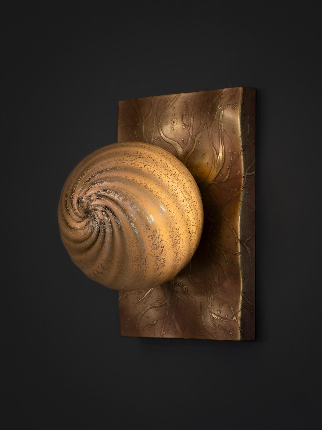 Modern CB Sconce/ Handblown glass and brass wall mount by Andrea Claire Studio For Sale