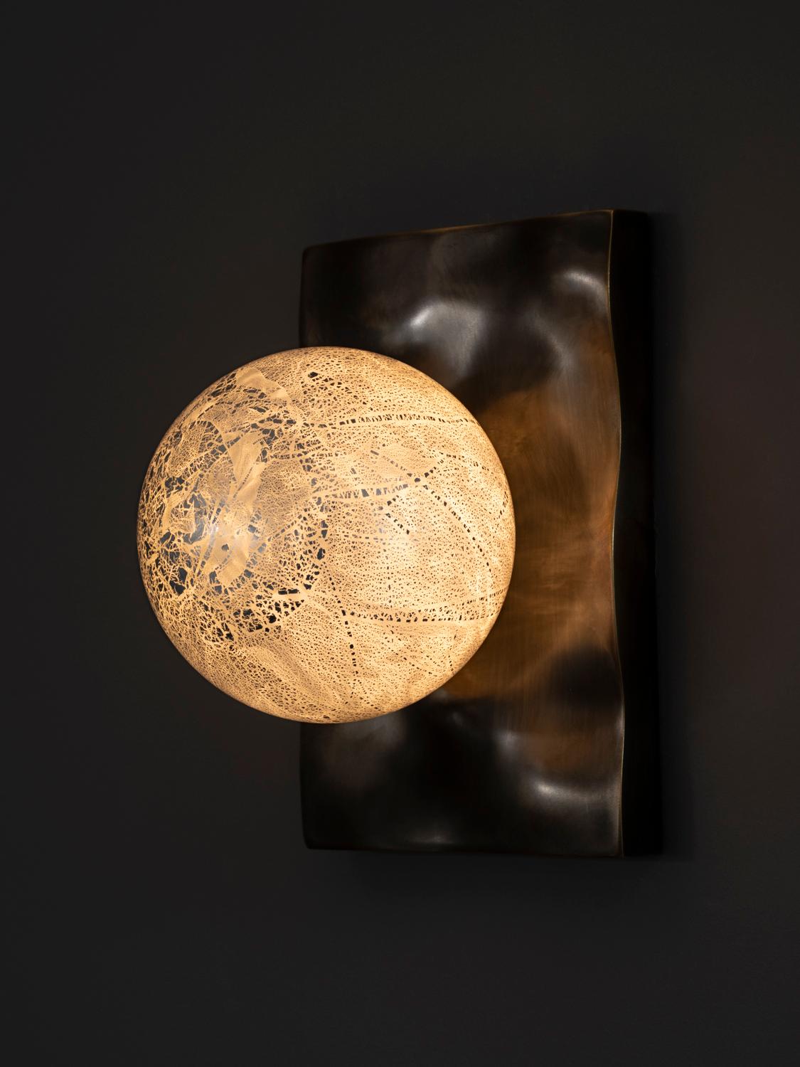 American CB Sconce/ Handblown glass and brass wall mount by Andrea Claire Studio For Sale