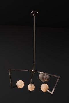 CB/SM Chandelier in Brass, Porcelain & Glass Handmade by Andrea Claire Studio