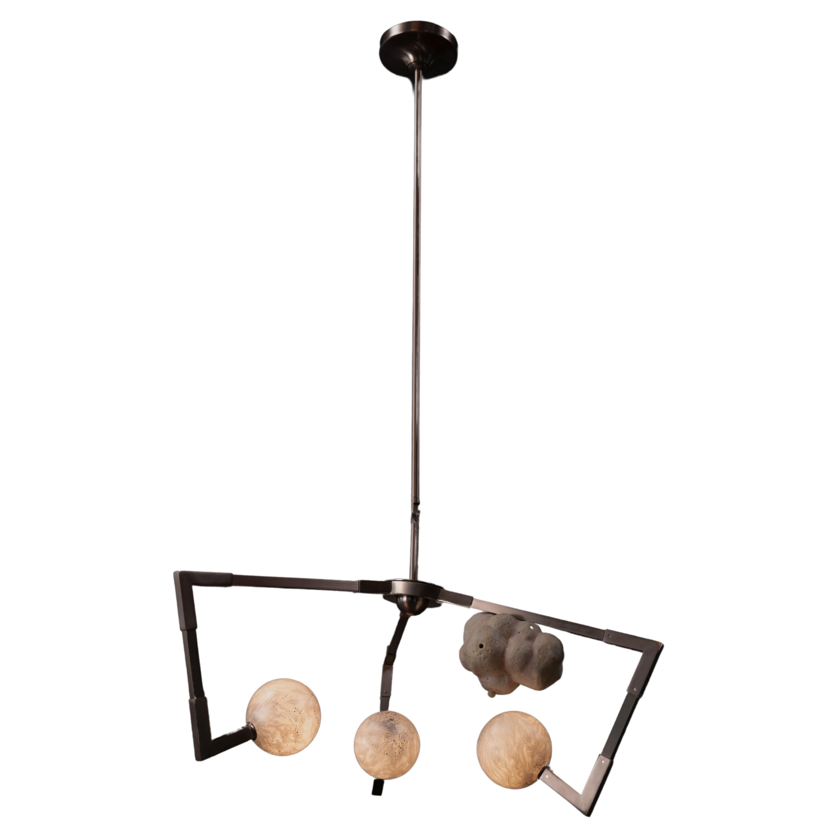 CB/SM Chandelier in Brass, Porcelain & Glass Handmade by Andrea Claire Studio