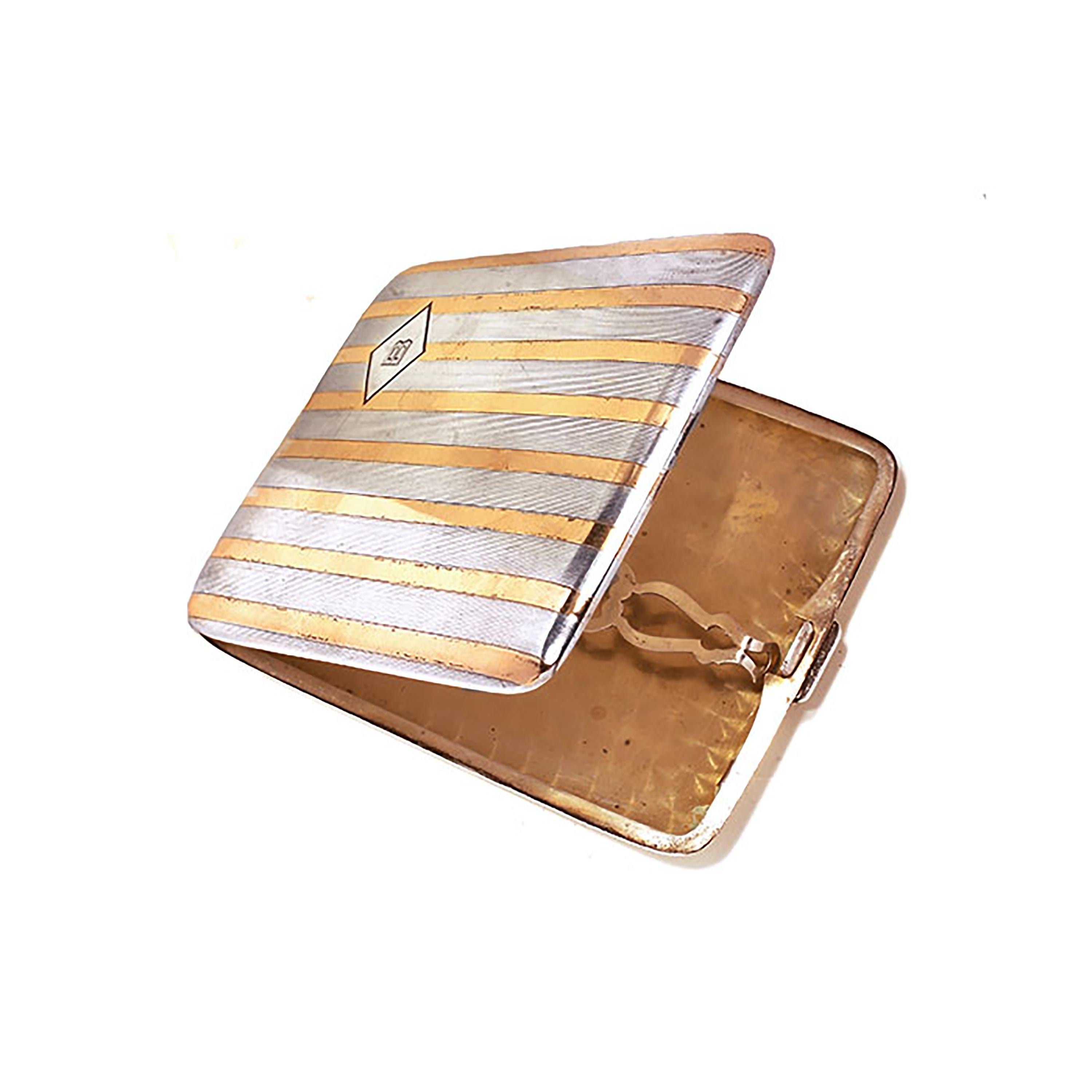 CB Sterling Silver Yellow Inlaid Cigarette Case In Fair Condition In New York, NY
