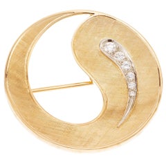 Vintage CB Ying Yang .30 Carat Diamond Yellow gold Brooch