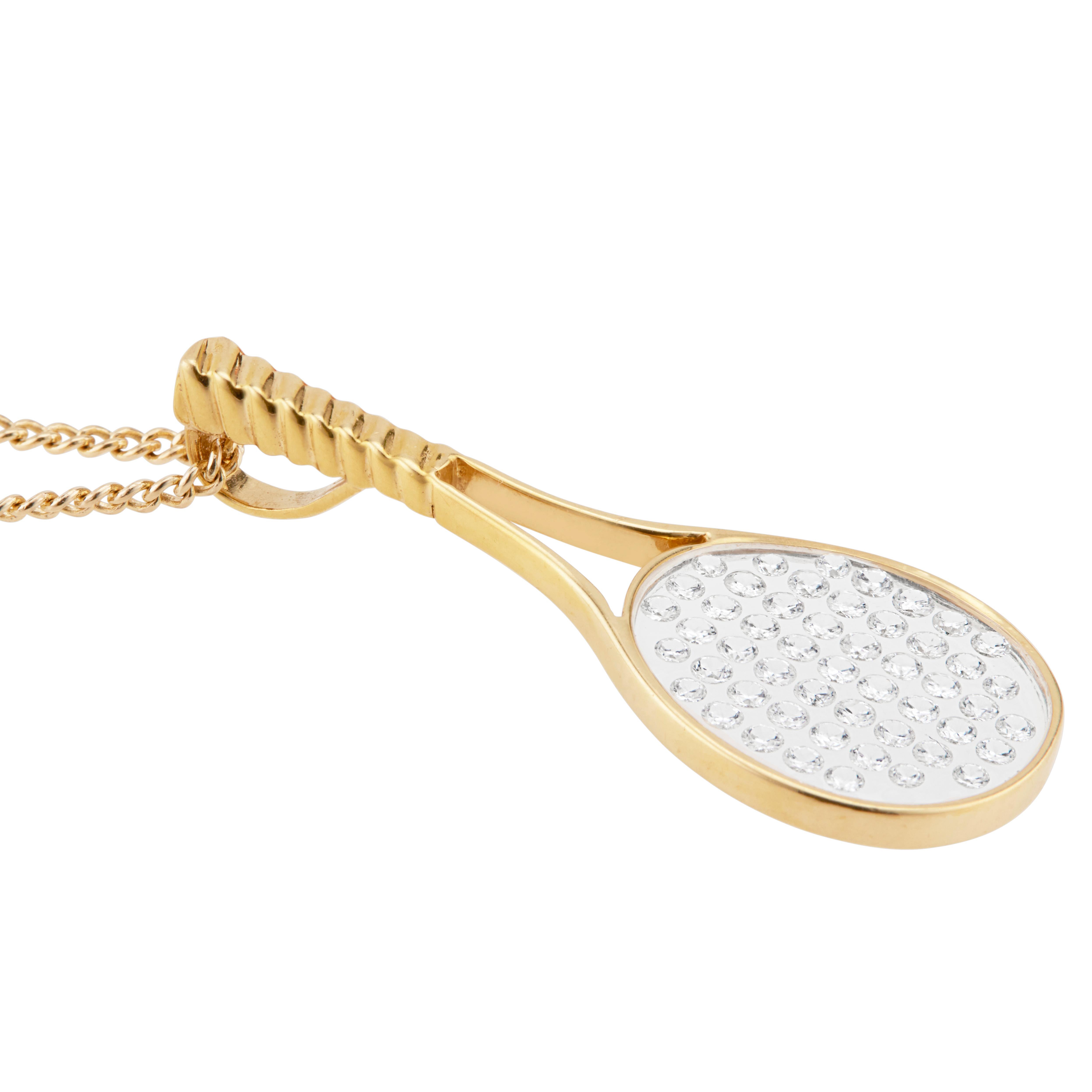 gold tennis racket necklace