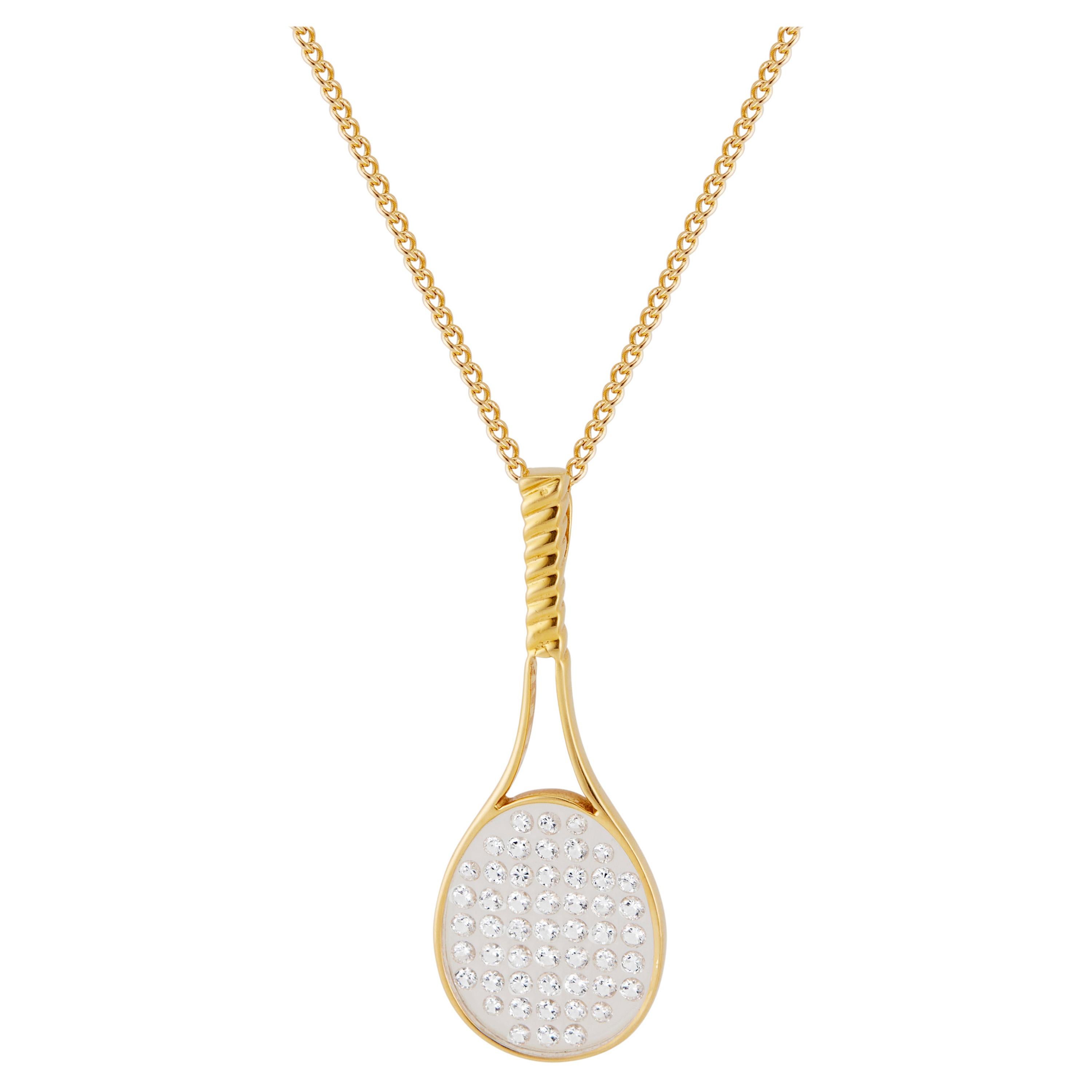 CBI .50 Carat Diamond Yellow Gold Tennis Racket Pendant Necklace