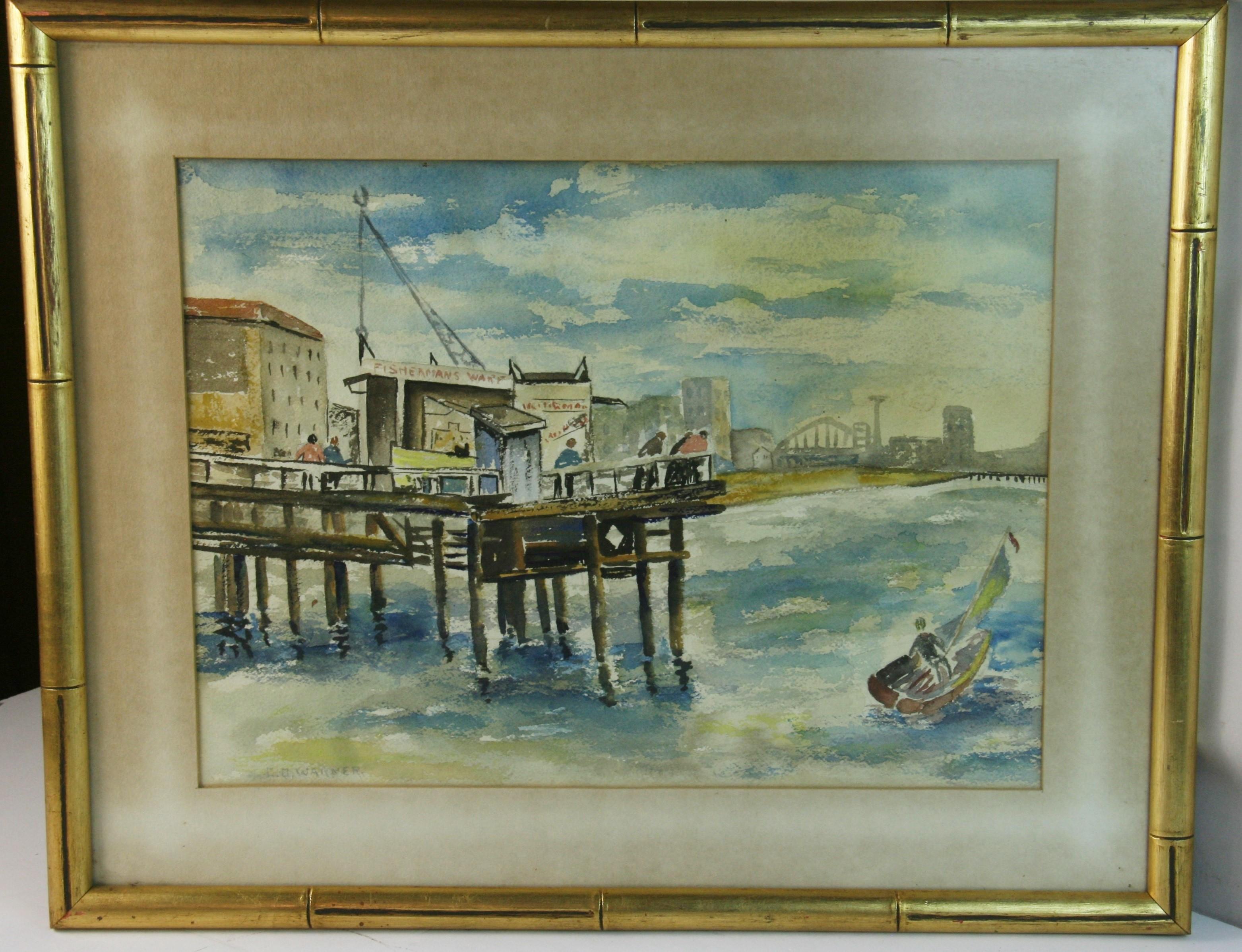 C.B.Warner Landscape Painting – Antikes San Francisco Fishermans Warf von C.B.Wasner