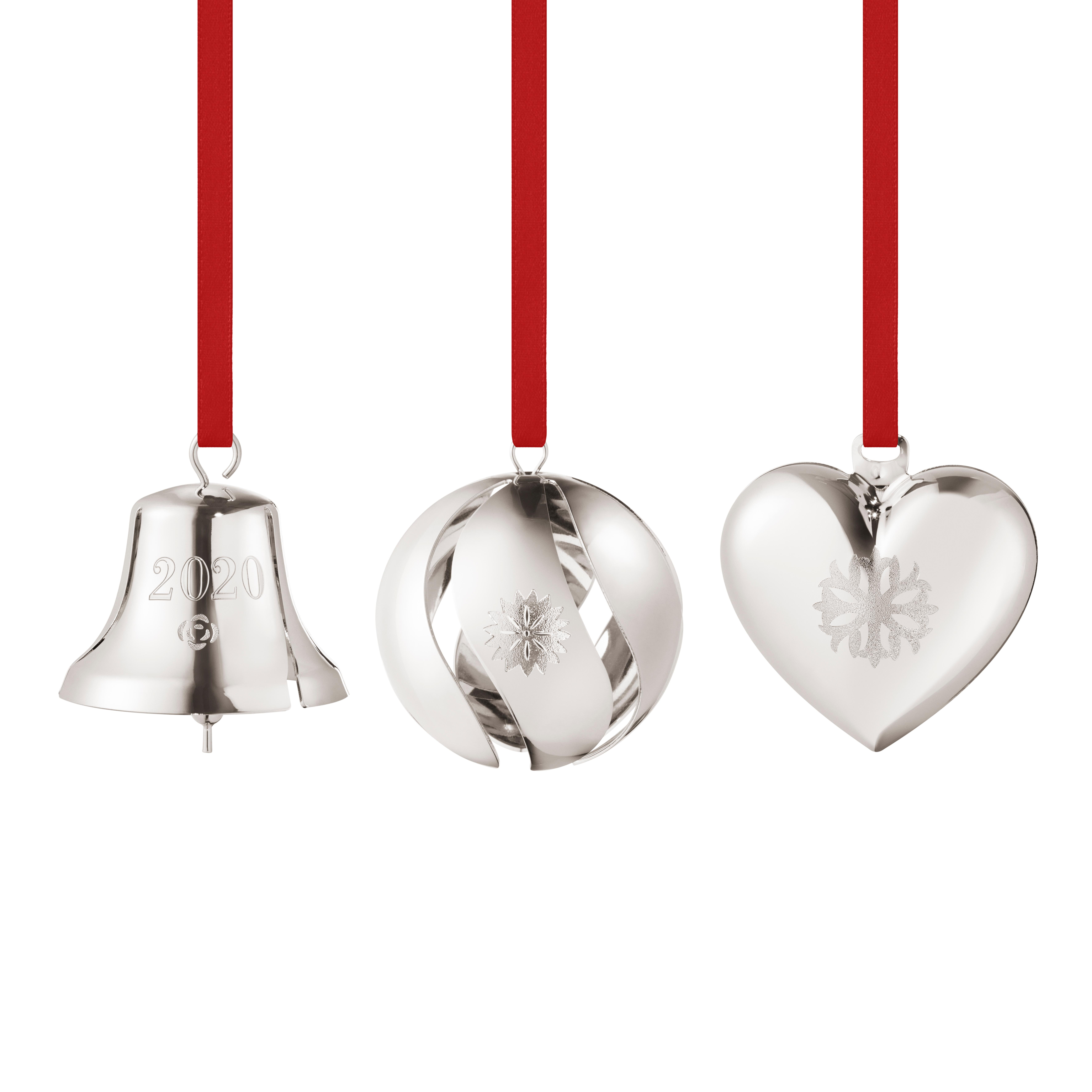 2020 Collectibles Gift Set, 3 pc, bell, ball, heart, Palladium plated brass