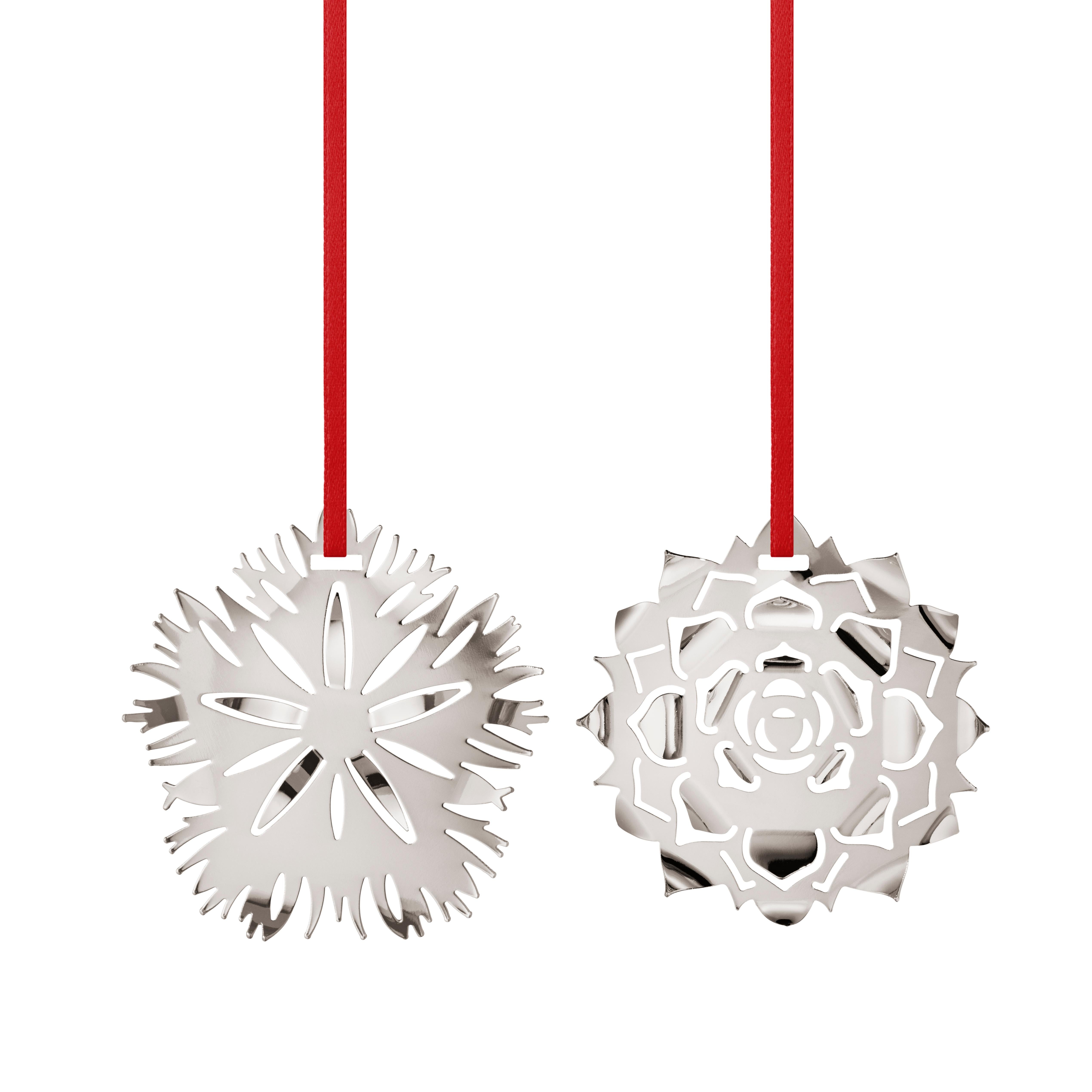 2020 Holiday Ornaments, Ice Dianthus & Rosette, Palladium plated brass 
 