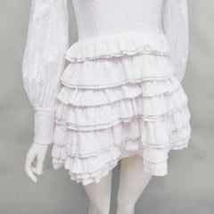CC CAMILLA CAPPELLI white eyelet deep V peasant sleeve tiered frilly dress XS