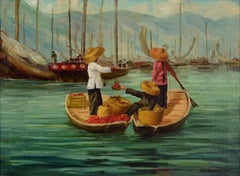 Mid Century Figurative Seascape, Shanghai Floating Market