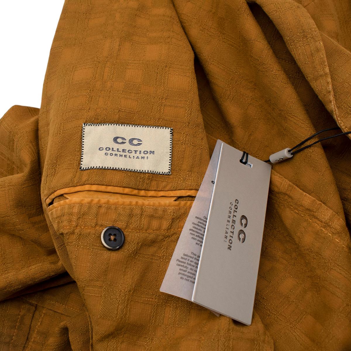 CC Collection Corneliani Ochre Cotton Linen Textured Blazer - US L For Sale 1
