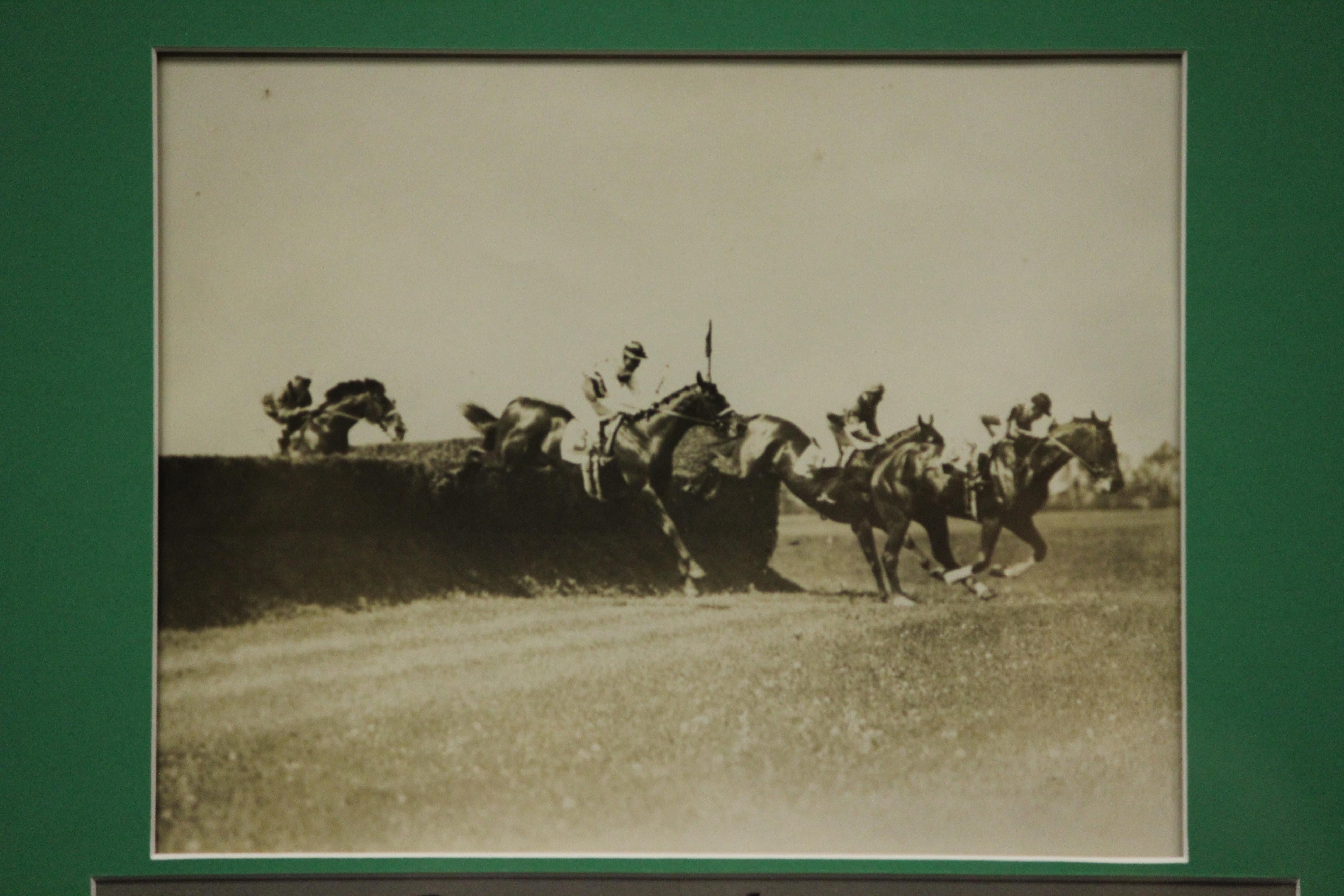 Original C.C Cook b&w framed photo dated May 23, 1929 at Belmont Park of the Westbury Steeplechase featuring gentleman jockey, G. H (Pete) Bostwick aboard Darkness

Photo Sz: 7 1/4