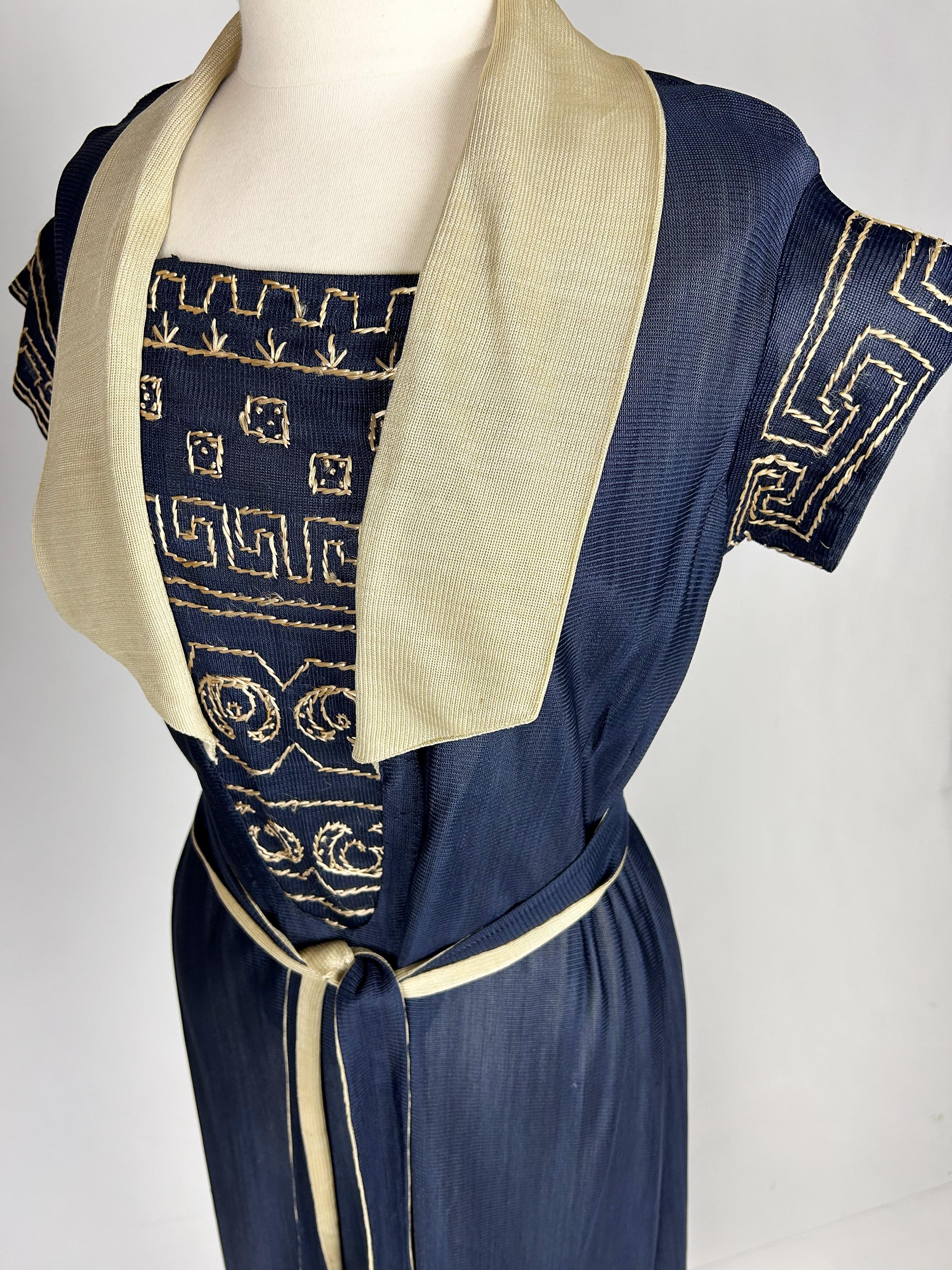 CC embroidered jersey knit silk Dress in the style of Coco Chanel France C. 1920 For Sale 6