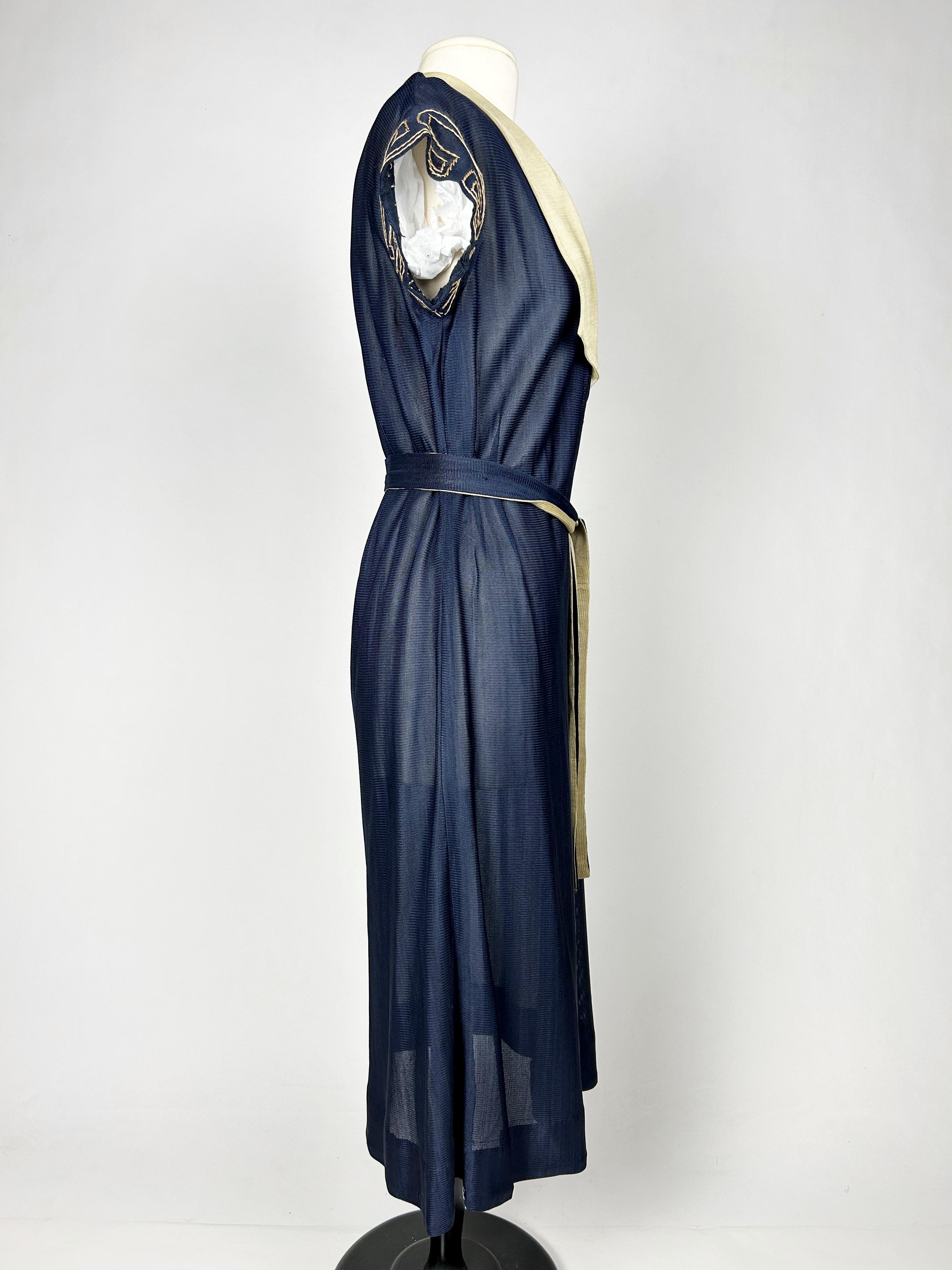 CC embroidered jersey knit silk Dress in the style of Coco Chanel France C. 1920 For Sale 7