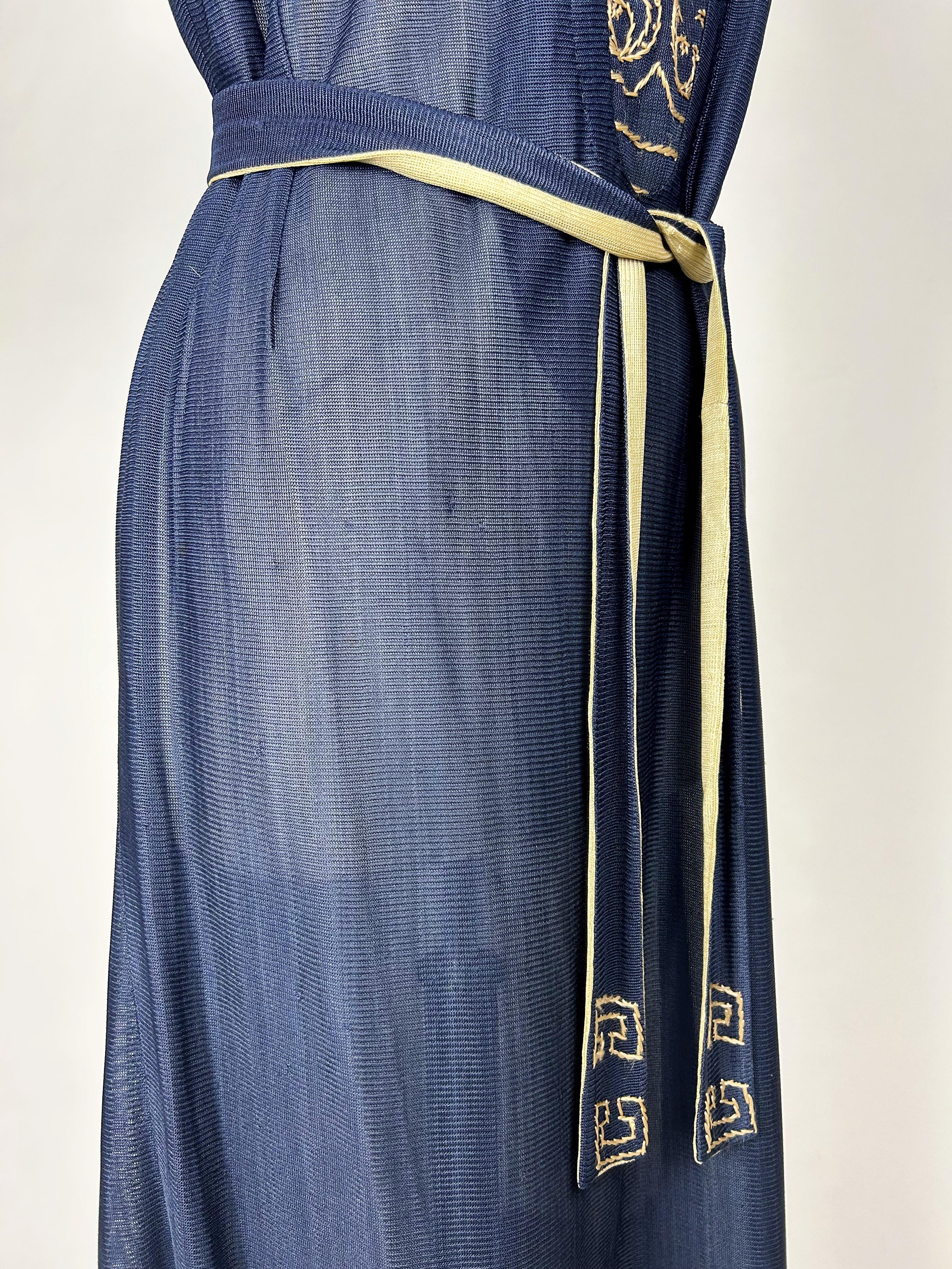 CC embroidered jersey knit silk Dress in the style of Coco Chanel France C. 1920 For Sale 8