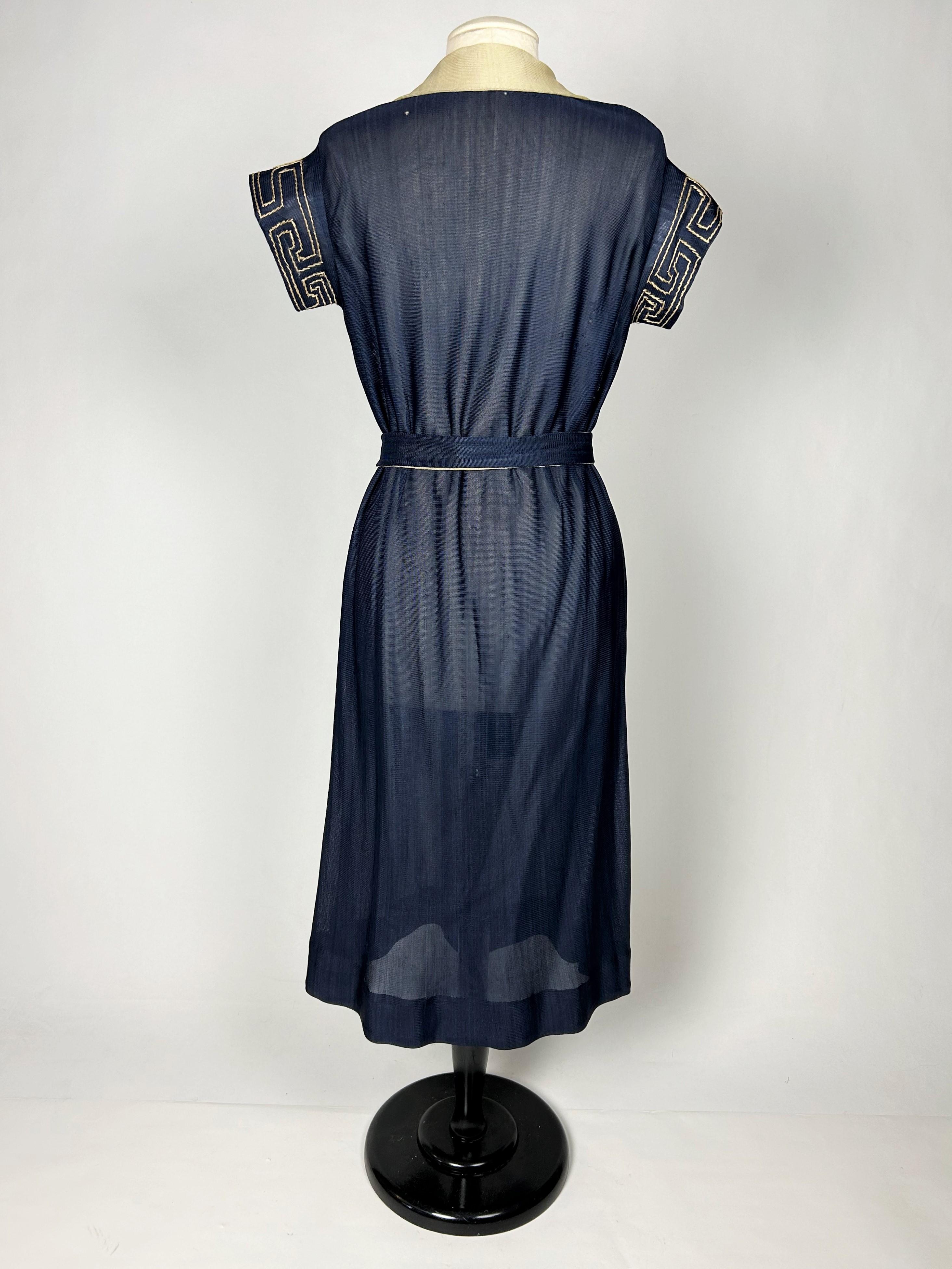 CC embroidered jersey knit silk Dress in the style of Coco Chanel France C. 1920 For Sale 9