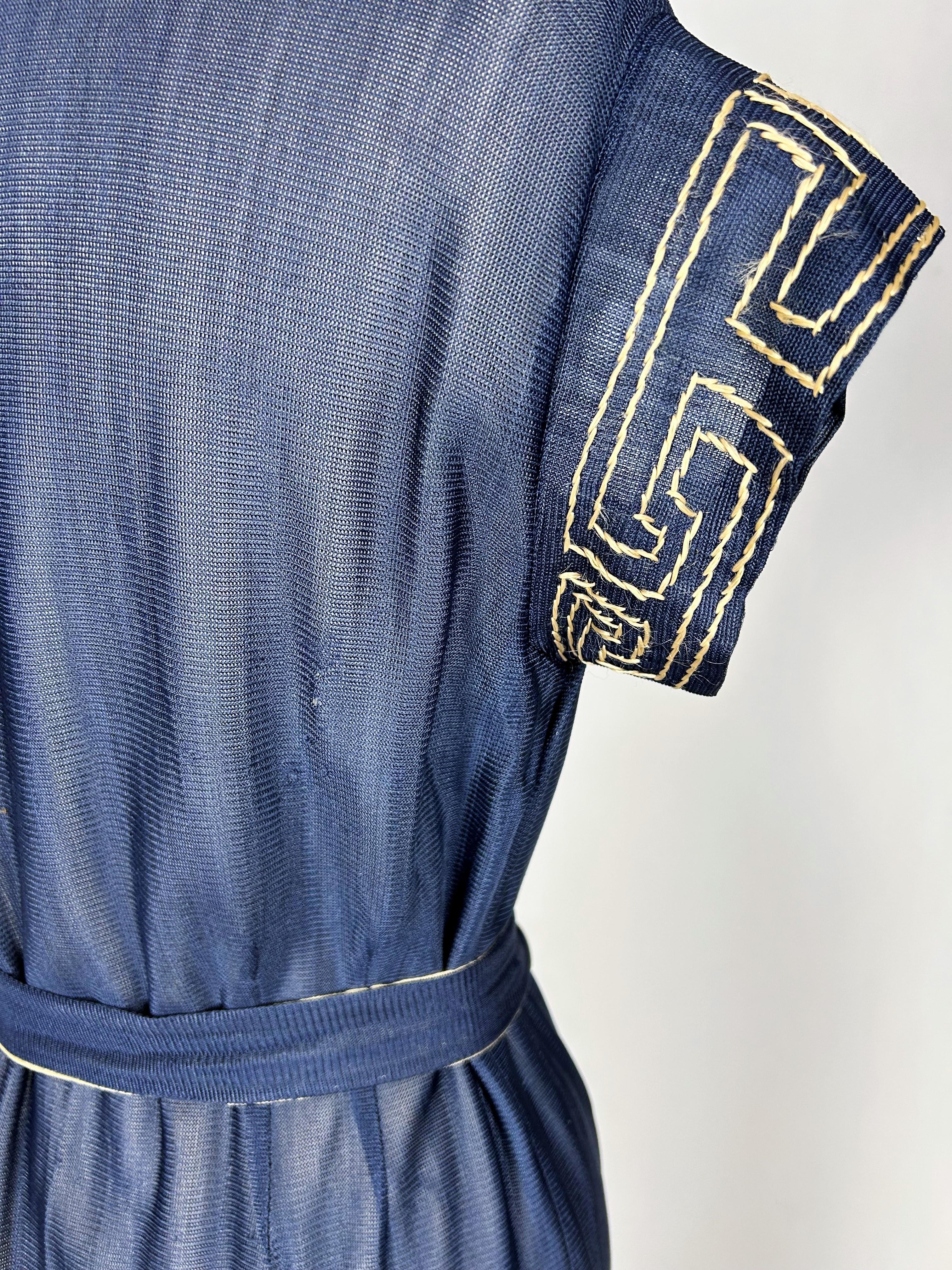 CC embroidered jersey knit silk Dress in the style of Coco Chanel France C. 1920 For Sale 10