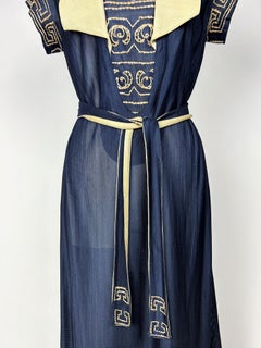 CC embroidered jersey knit silk Dress in the style of Coco Chanel France C. 1920