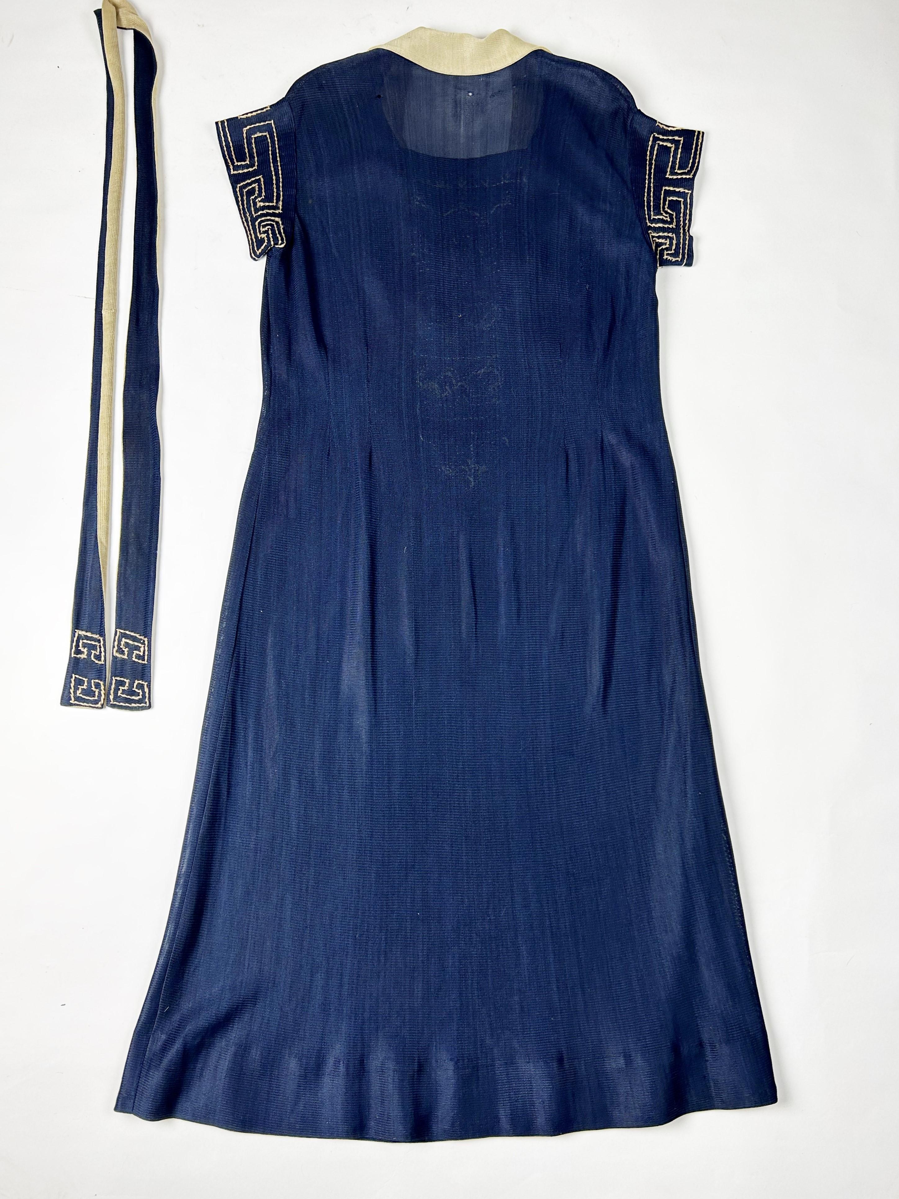 CC embroidered jersey knit silk Dress in the style of Coco Chanel France C. 1920 For Sale 2