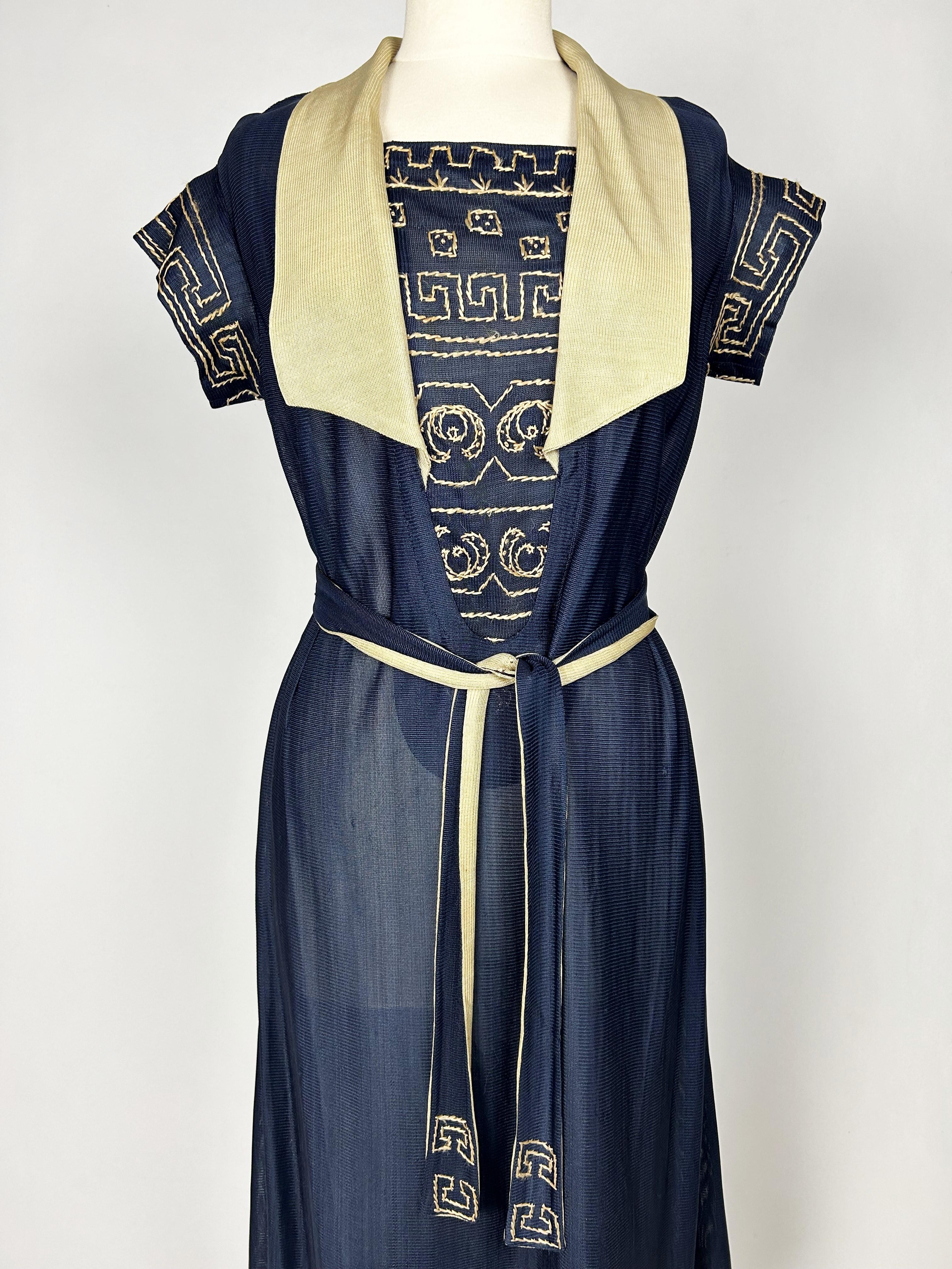 CC embroidered jersey knit silk Dress in the style of Coco Chanel France C. 1920 For Sale 3