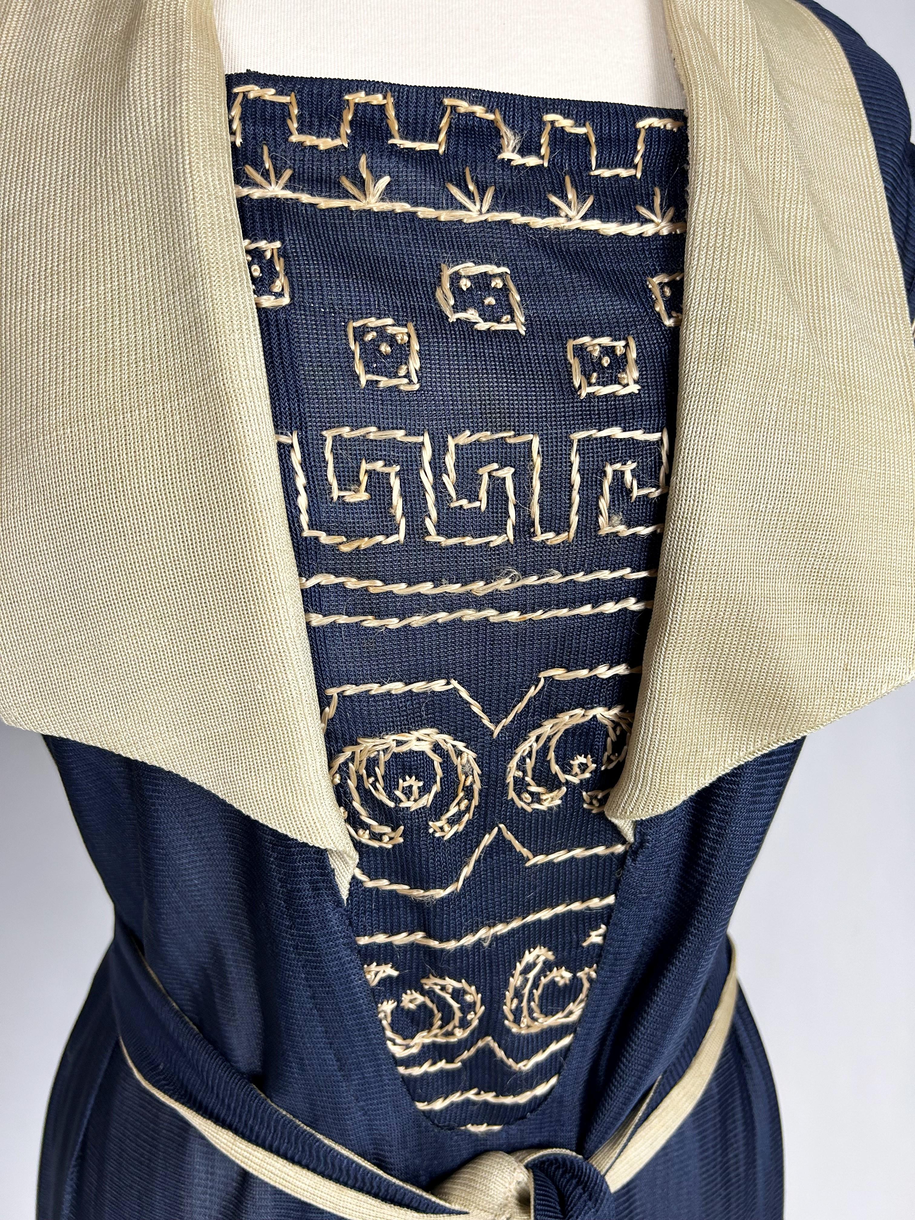 CC embroidered jersey knit silk Dress in the style of Coco Chanel France C. 1920 For Sale 5