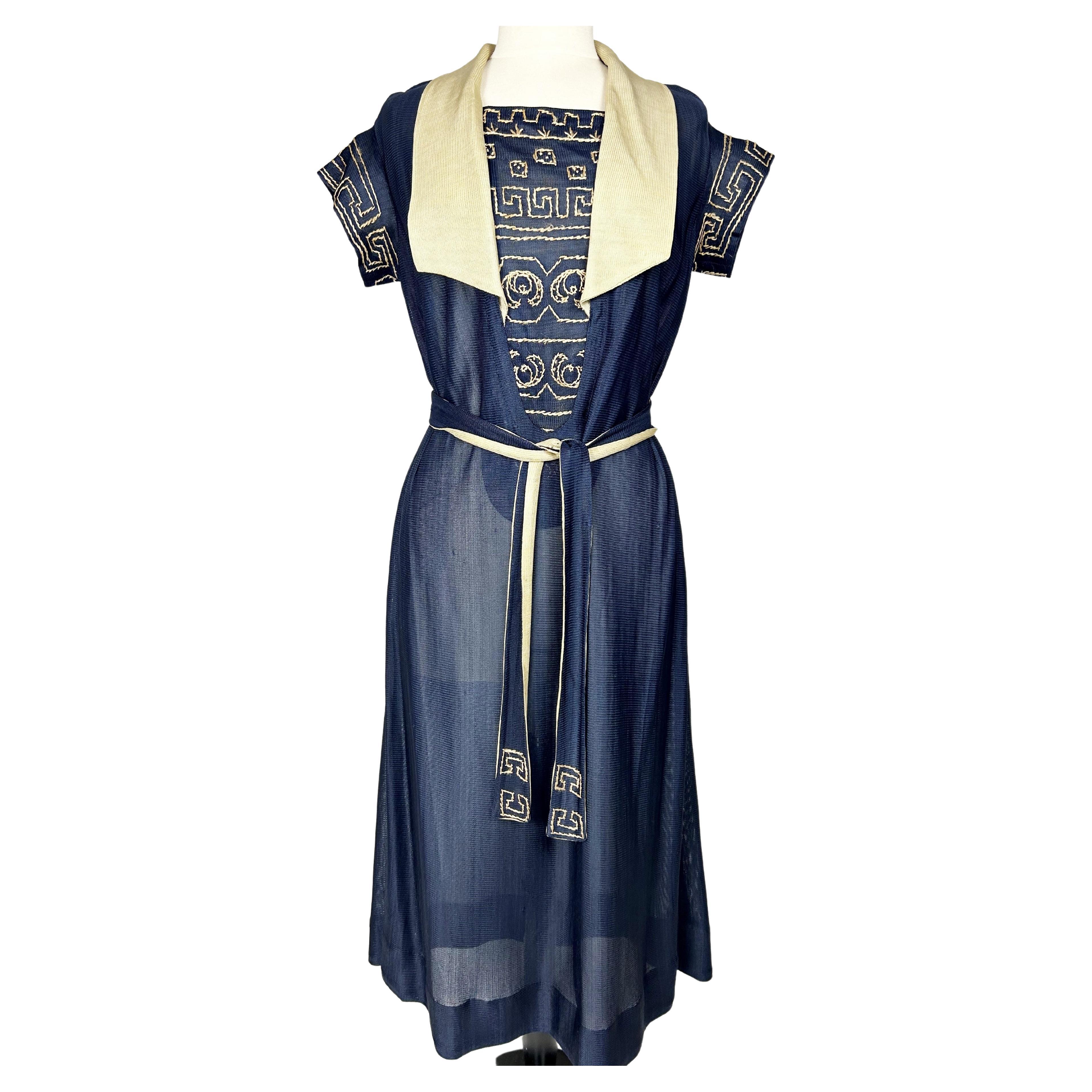 CC embroidered jersey knit silk Dress in the style of Coco Chanel France C. 1920 For Sale