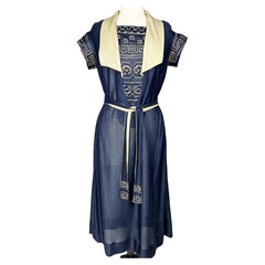 CC embroidered jersey knit silk Dress in the style of Coco Chanel France C. 1920