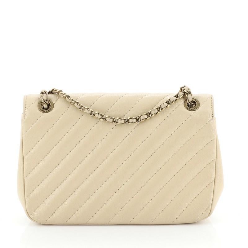 Beige CC Flap Bag Diagonal Quilted Goatskin Small
