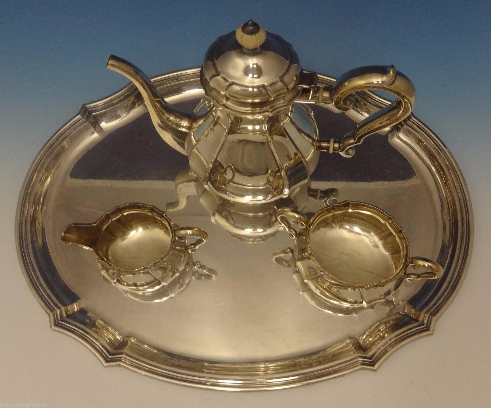 C.C. Hermann Danish Sterling Silver Tea Set of 3 Pieces with Tray In Excellent Condition In Big Bend, WI