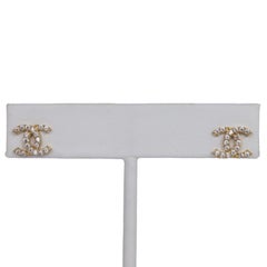 CC Rhinestone Pierced Earrings 14kt Yellow Gold