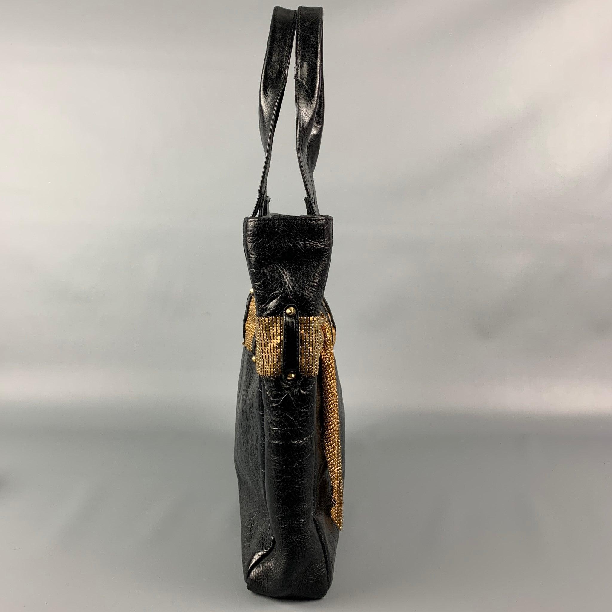 CC SKYE Black & Gold Leather Tote Handbag In Good Condition In San Francisco, CA