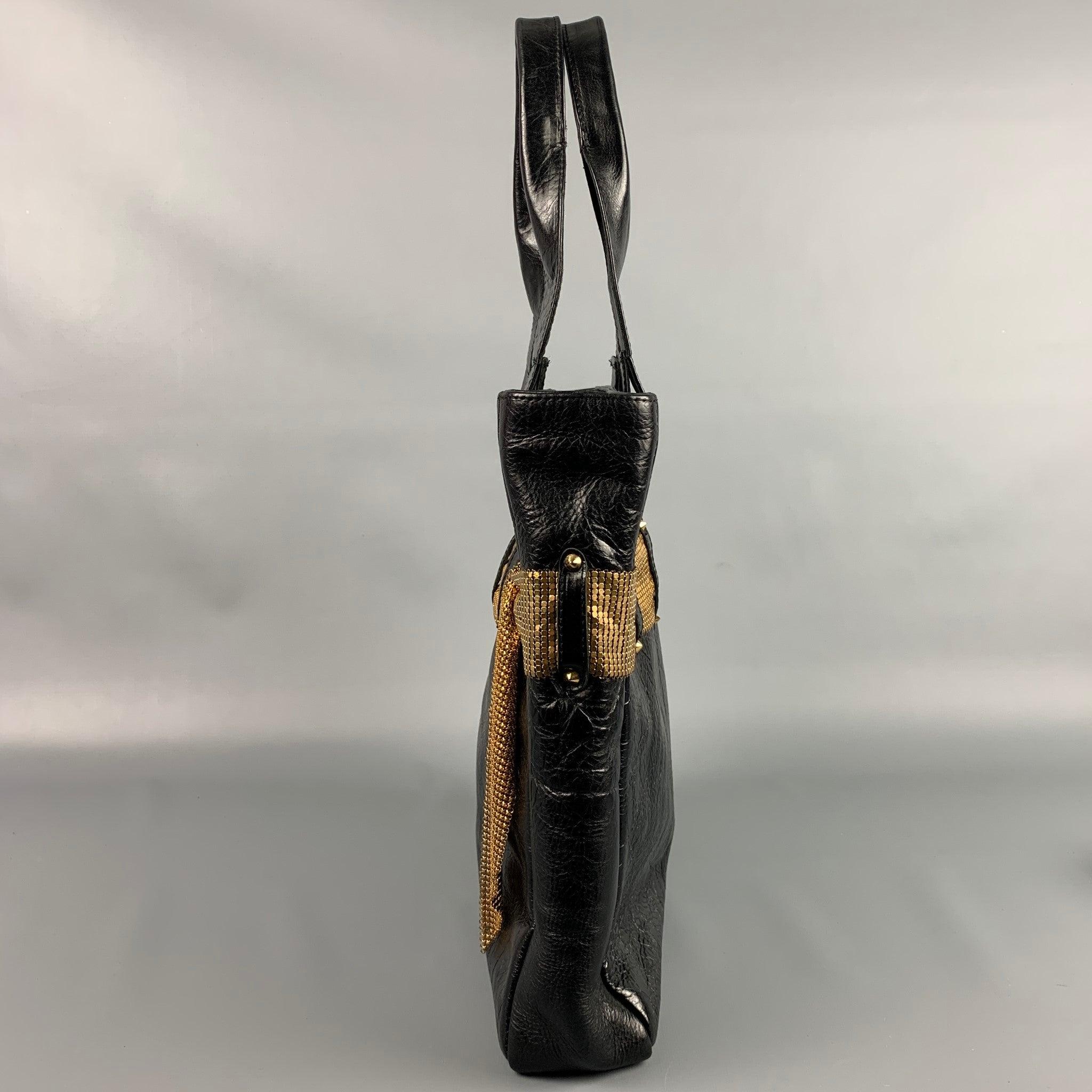 CC SKYE Black & Gold Leather Tote Handbag 1