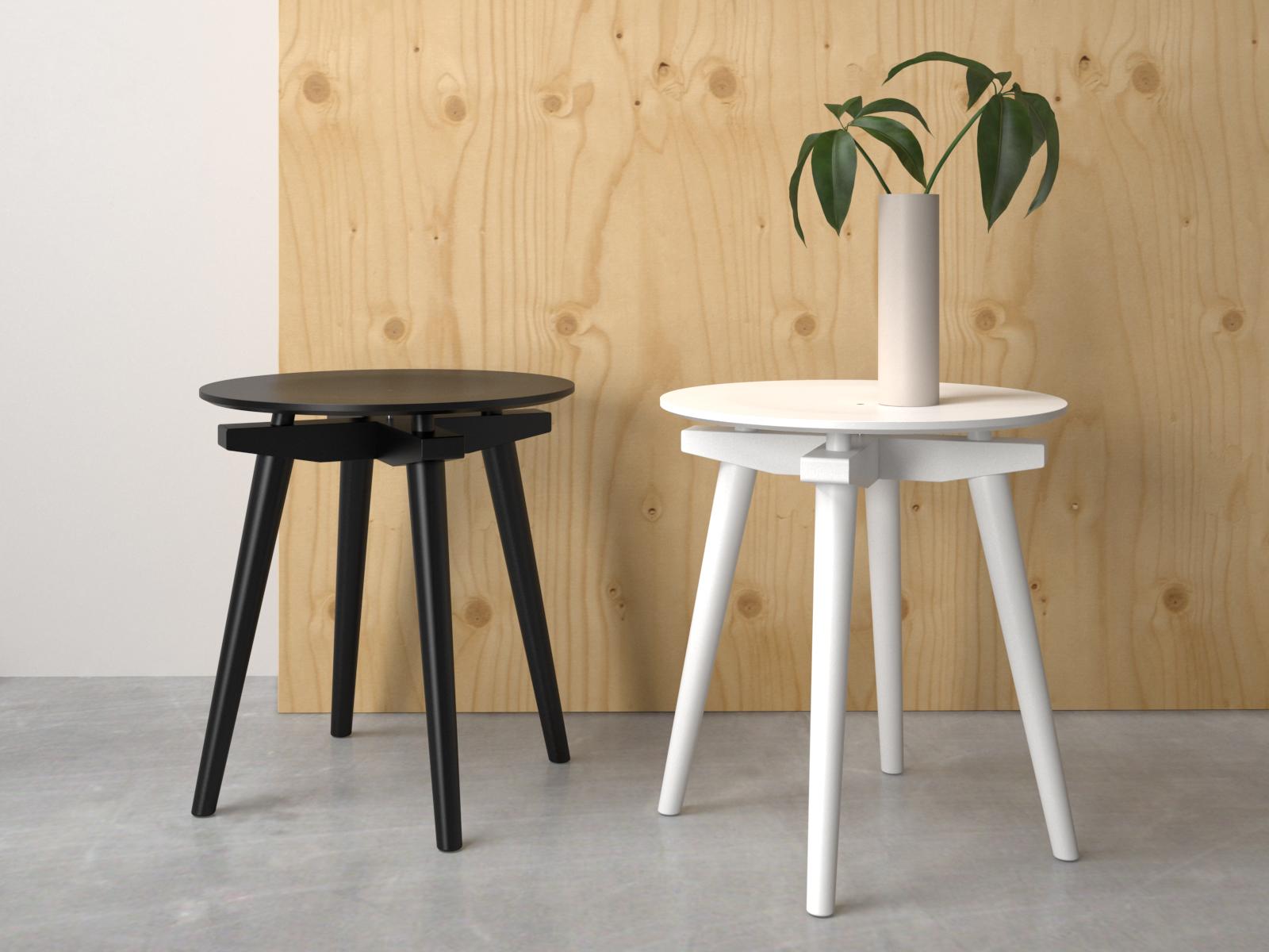Contemporary CC Stool in Black Oak, solid wood frame and curved seat, height 44 cm, D40 cm For Sale