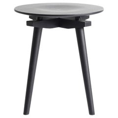CC Stool in Black Oak, solid wood frame and curved seat, height 44 cm, D40 cm