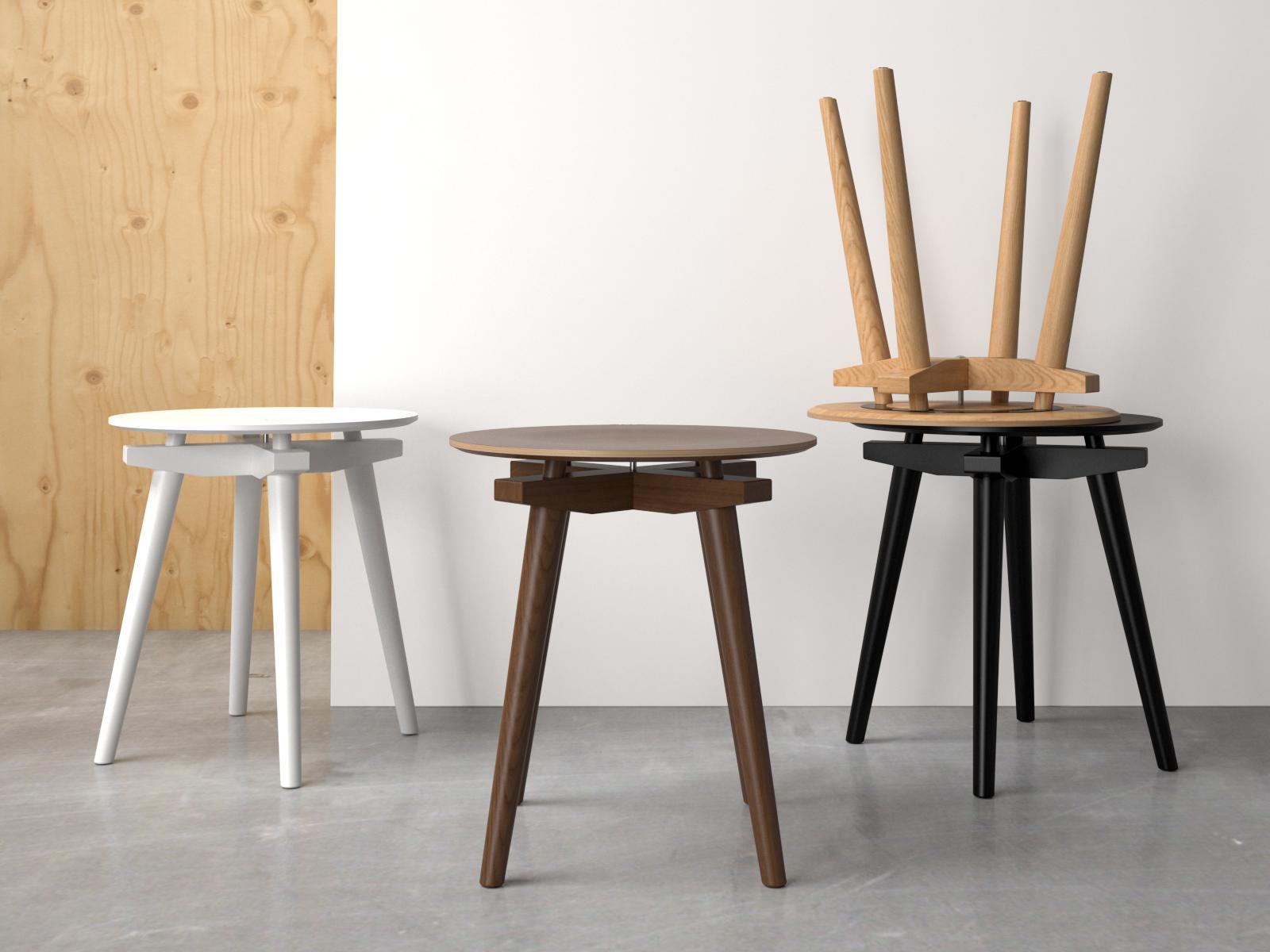 Contemporary CC Stool in Natural Walnut, solid wood frame and curved seat, H44 cm, D40 cm For Sale
