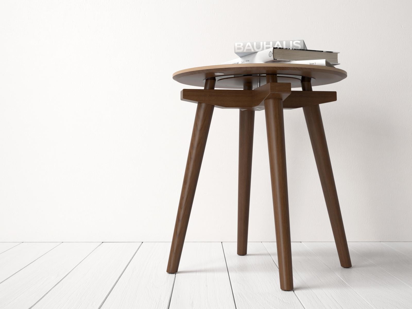 CC Stool in Natural Walnut, solid wood frame and curved seat, H44 cm, D40 cm For Sale 2