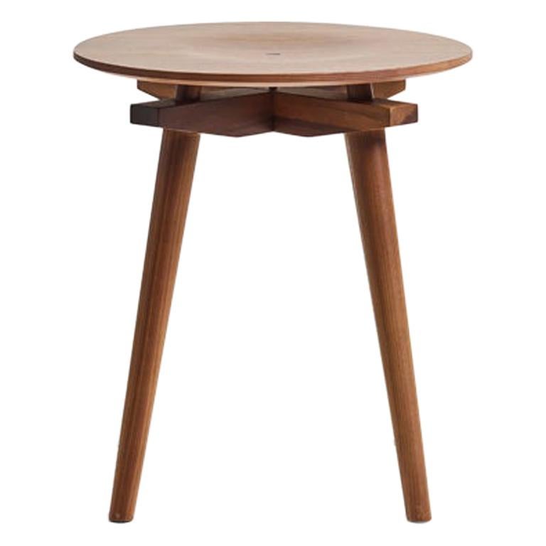 CC Stool in Natural Walnut, solid wood frame and curved seat, H44 cm, D40 cm