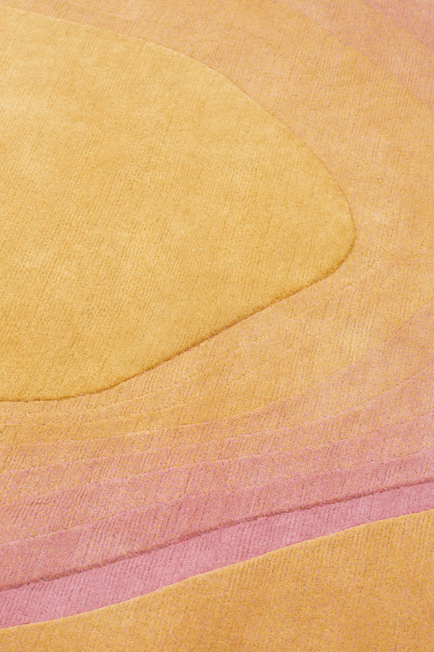 Contemporary cc-tapis Chroma Radiate Yellow Pink Round Rug by Germans Ermičs - IN STOCK For Sale