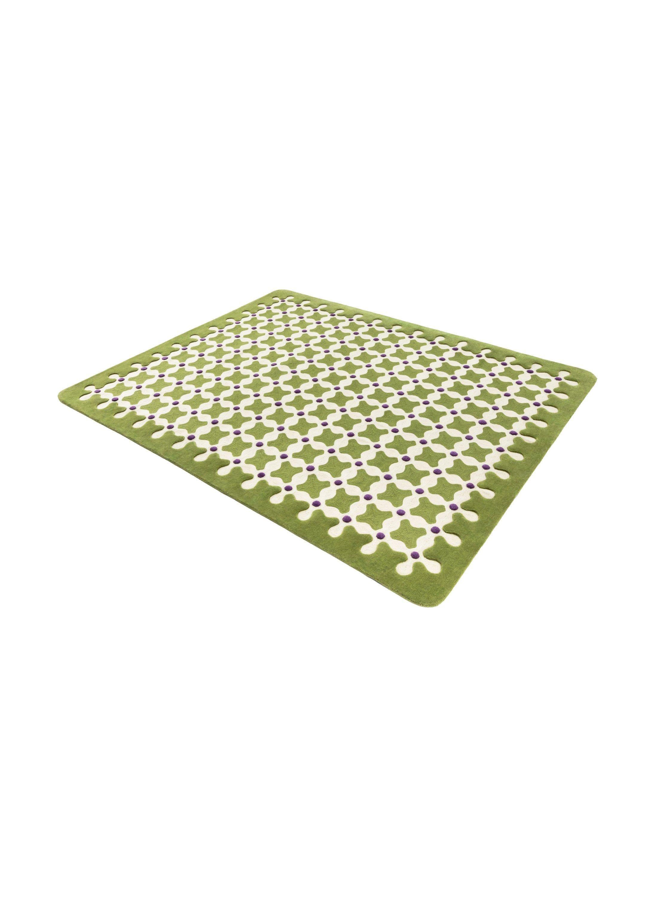 Tessuto a mano cc-tapis CRISS CROSS Tappeto medio fatto a mano in verde di India Mahdavi in vendita